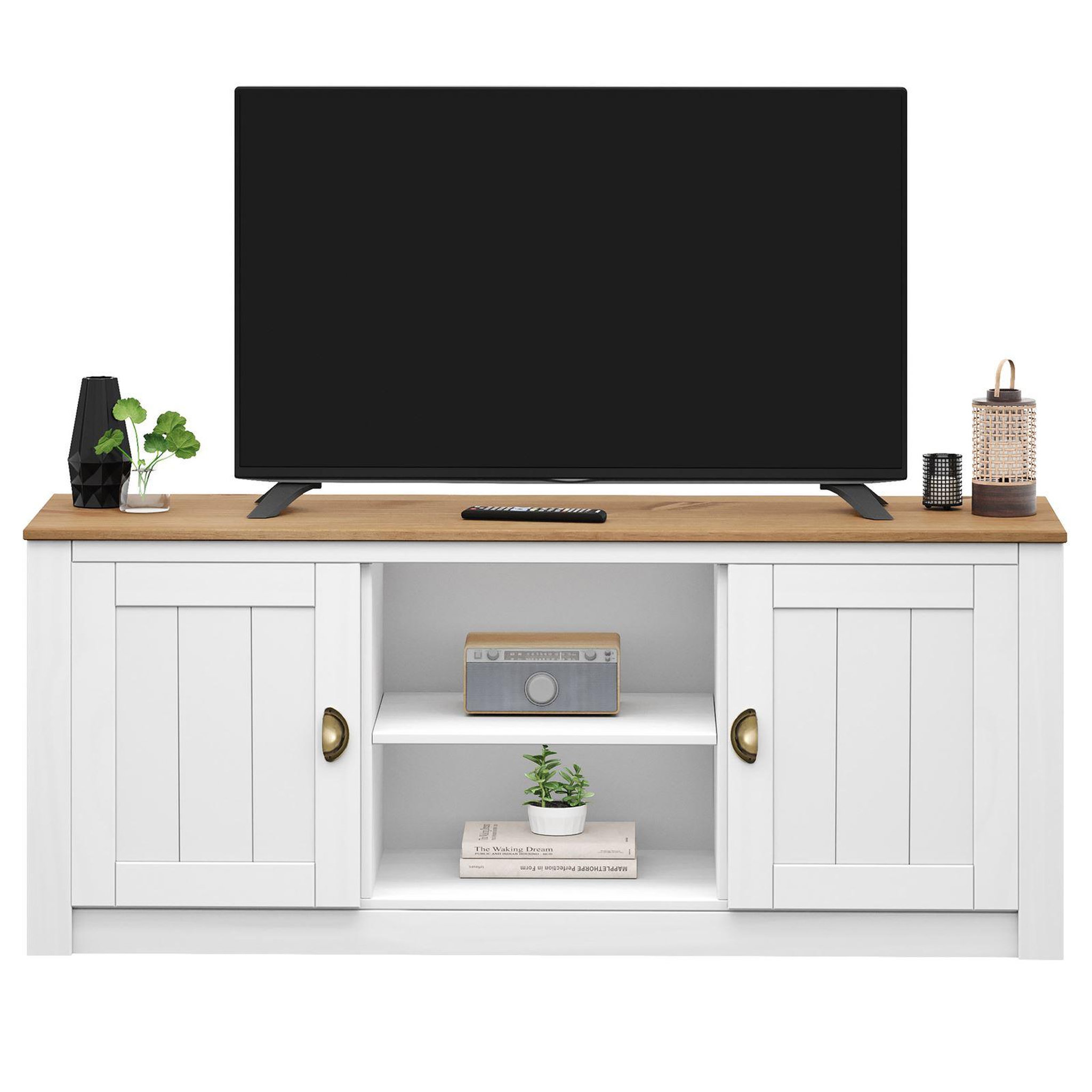 Voir la diapositive 4 : IDIMEX Meuble TV BOLTON 2 portes et 2 niches, en pin massif