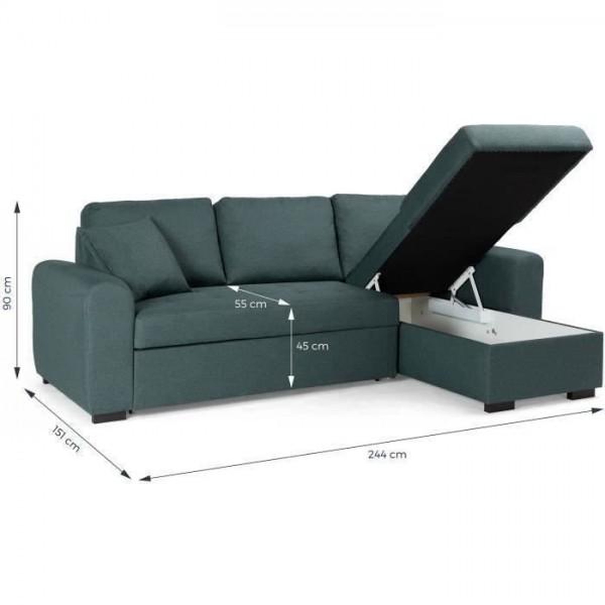 Voir la diapositive 4 : MARKET24 Canapé d'angle convertible réversible 4 places - Tissu Vert - L 244 x P 151 x H 90 - HAMILTON - Fabriqué en Ukraine