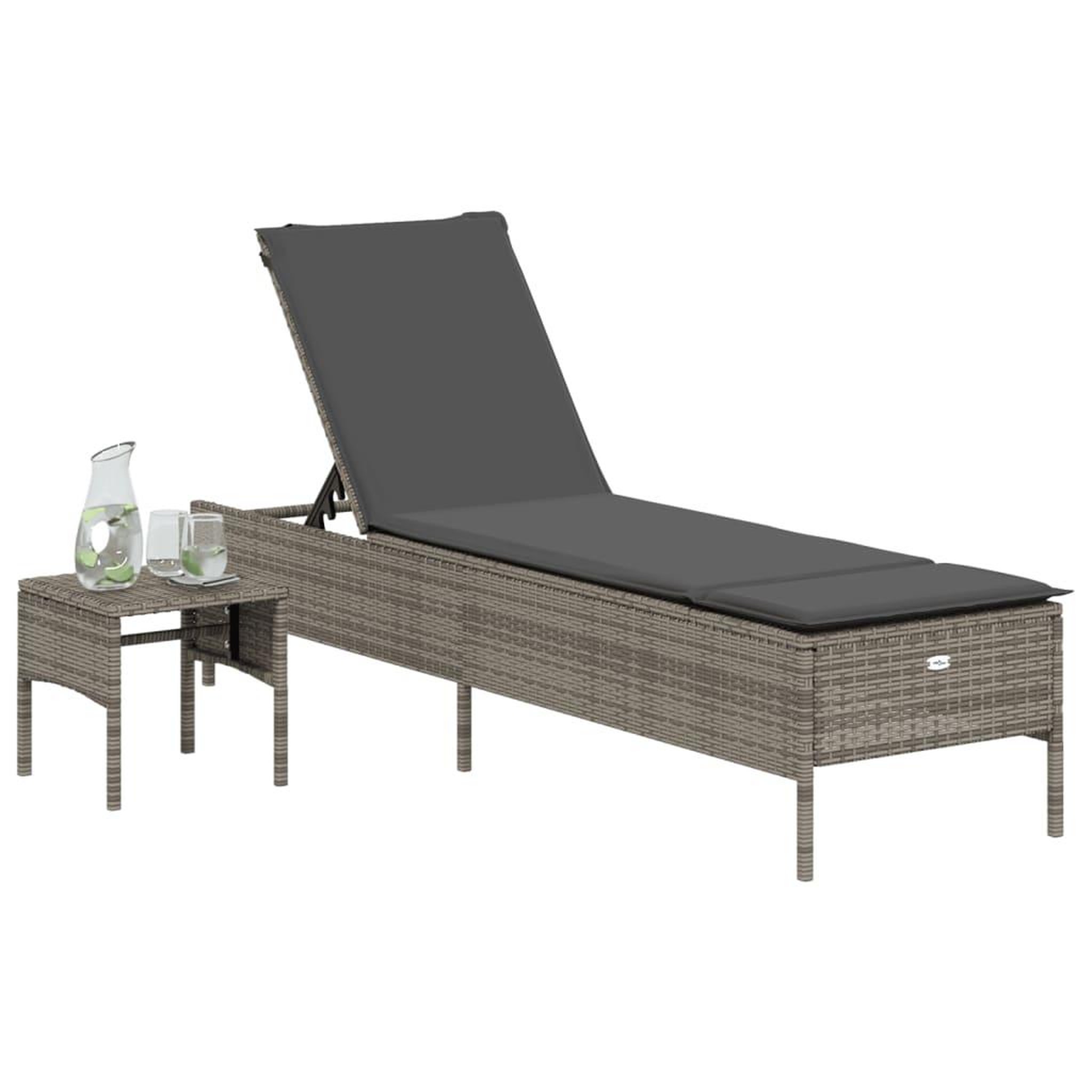 Voir la diapositive 3 : VIDAXL Chaise longue avec table et coussin gris resine tressee