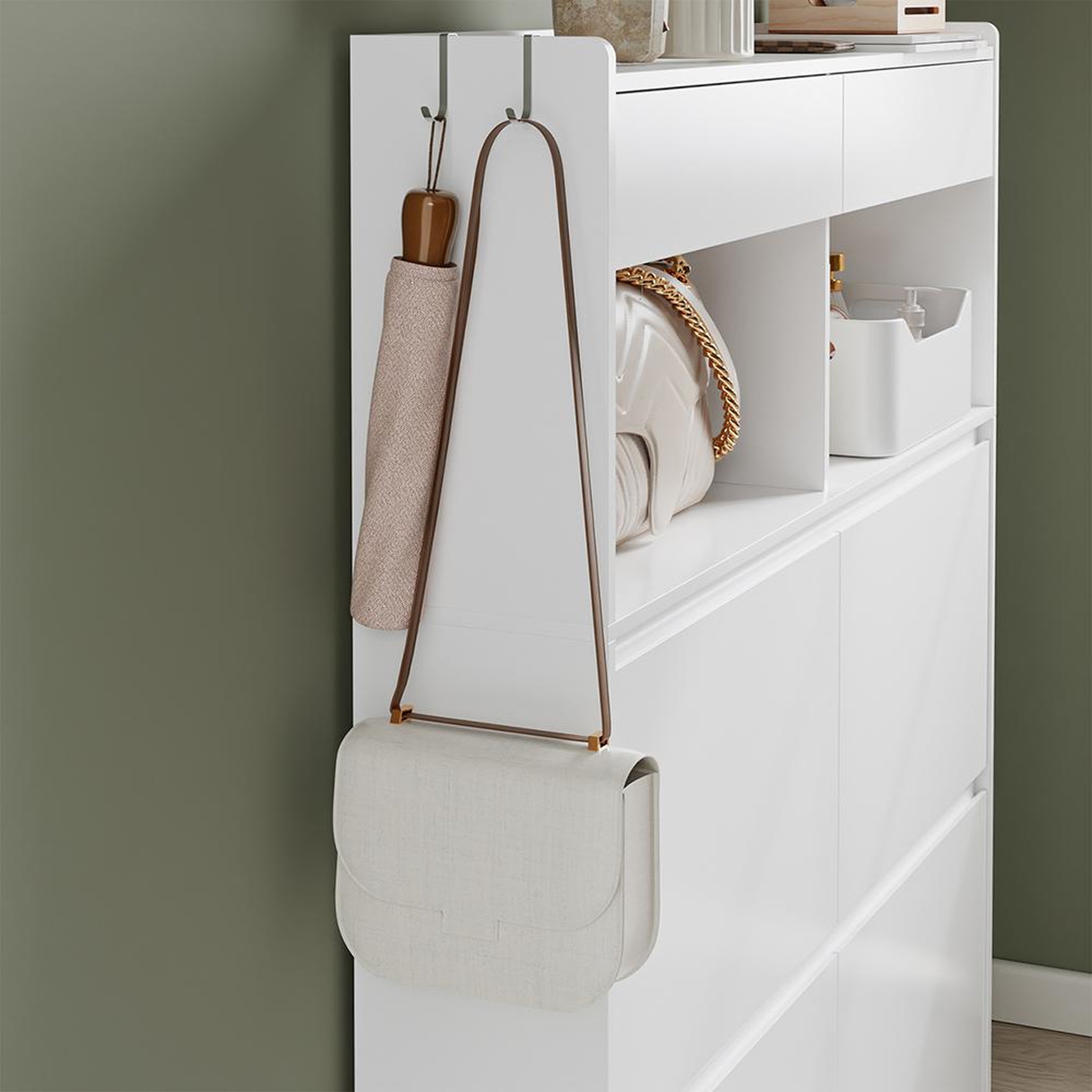 Voir la diapositive 6 : SOBUY Armoire à chaussures étroite blanche 98x19x120 cm fsr224-e-w