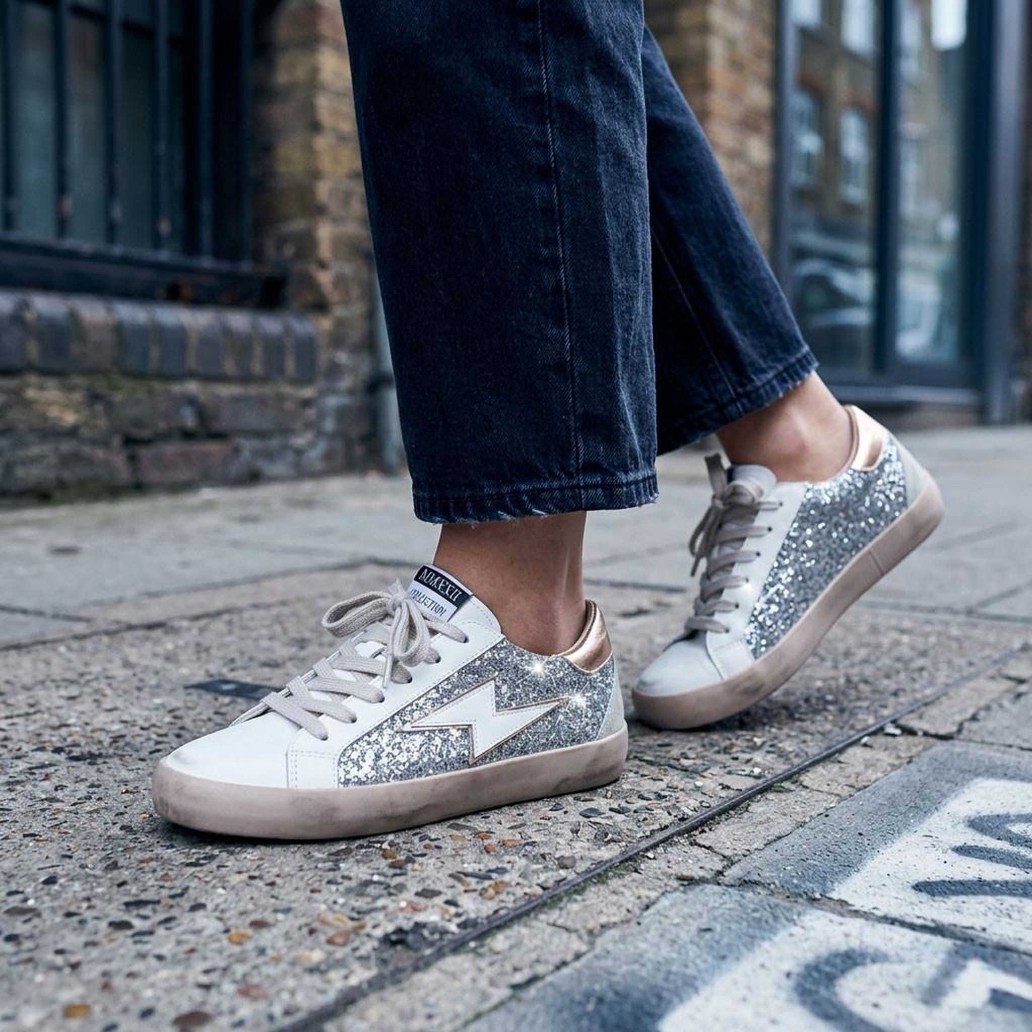 Voir la diapositive 2 : OZABI OZABI Baskets Sneakers Glitter Femme Éclair Plateforme MMXXIV