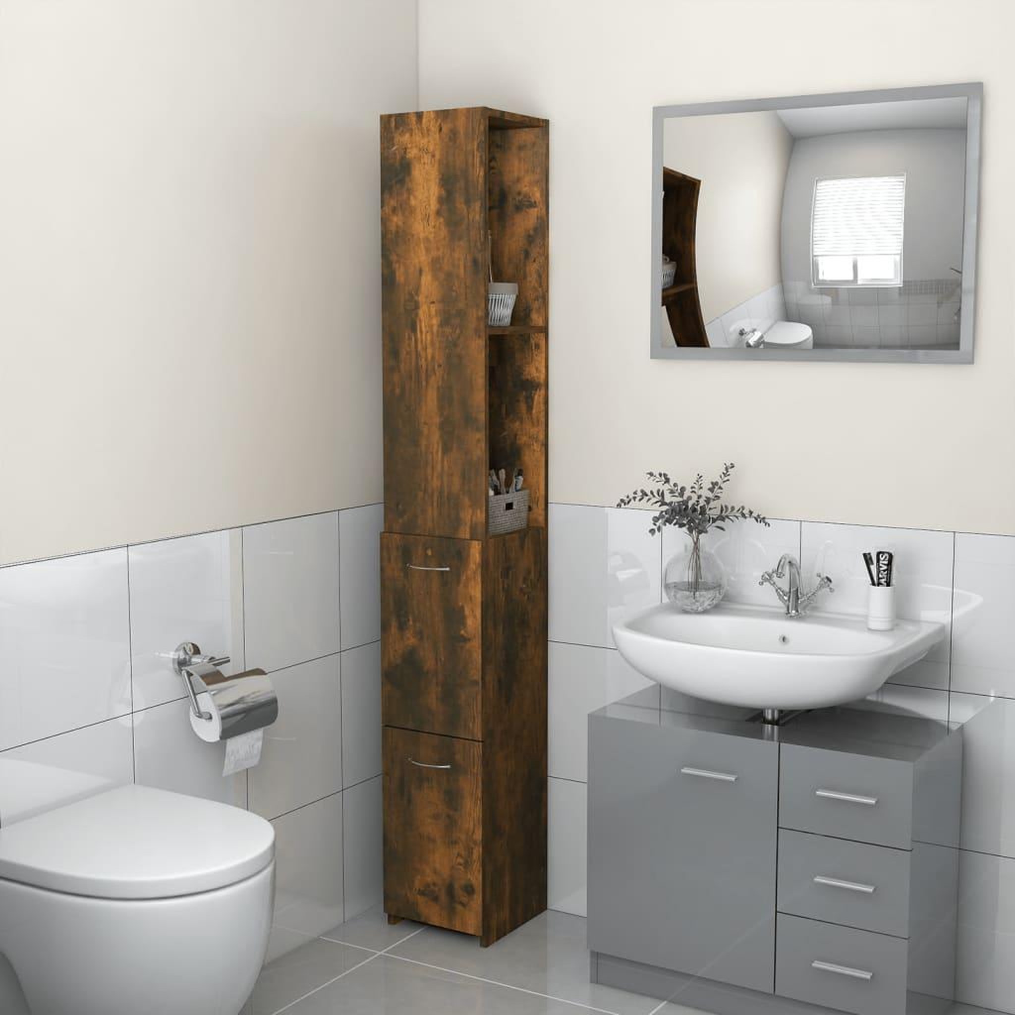 VIDAXL Armoire de bain chene fume 25x26,5x170 cm bois d'ingenierie