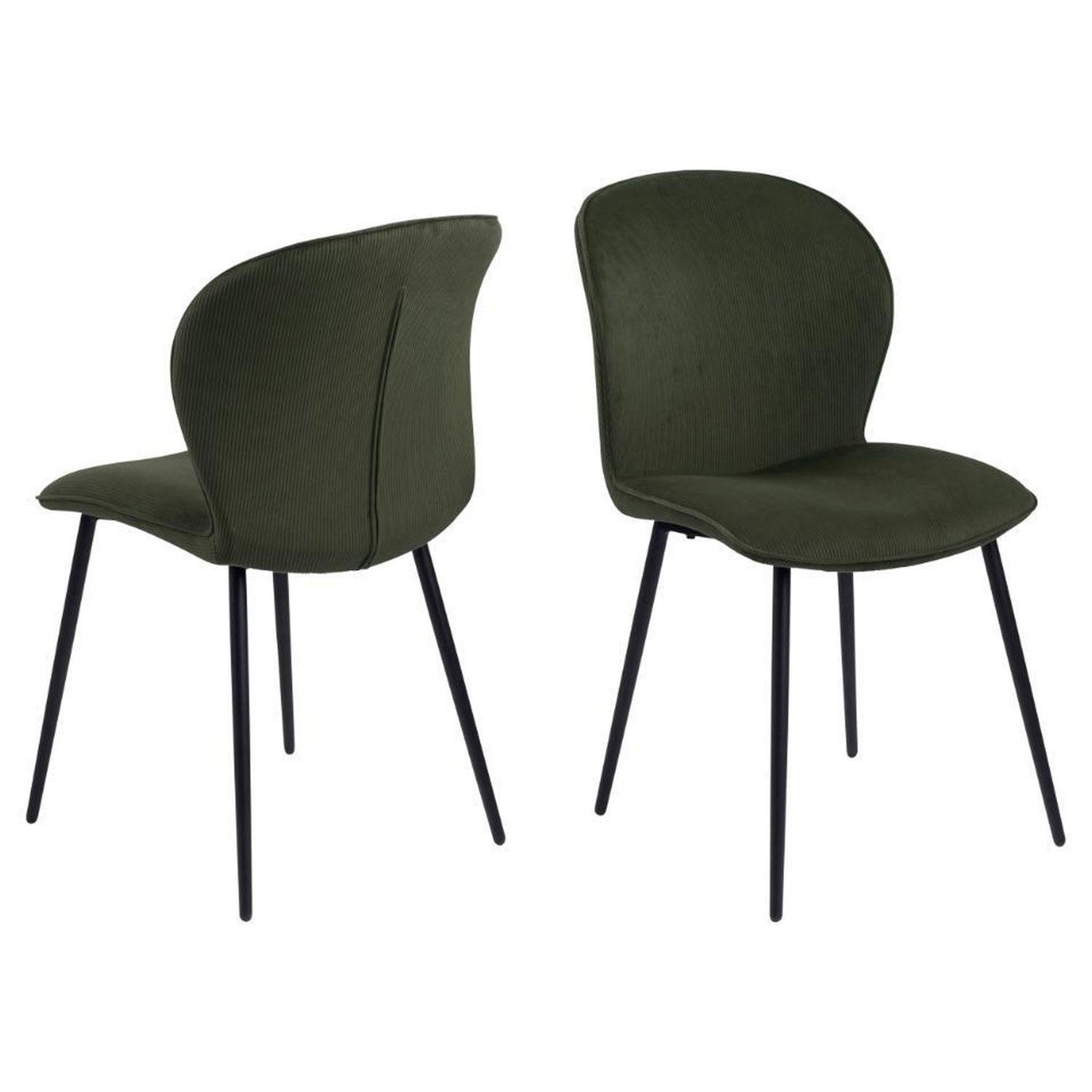 TOILINUX Lot de 2 chaises de salle à manger lina - velours côtelé vert olive
