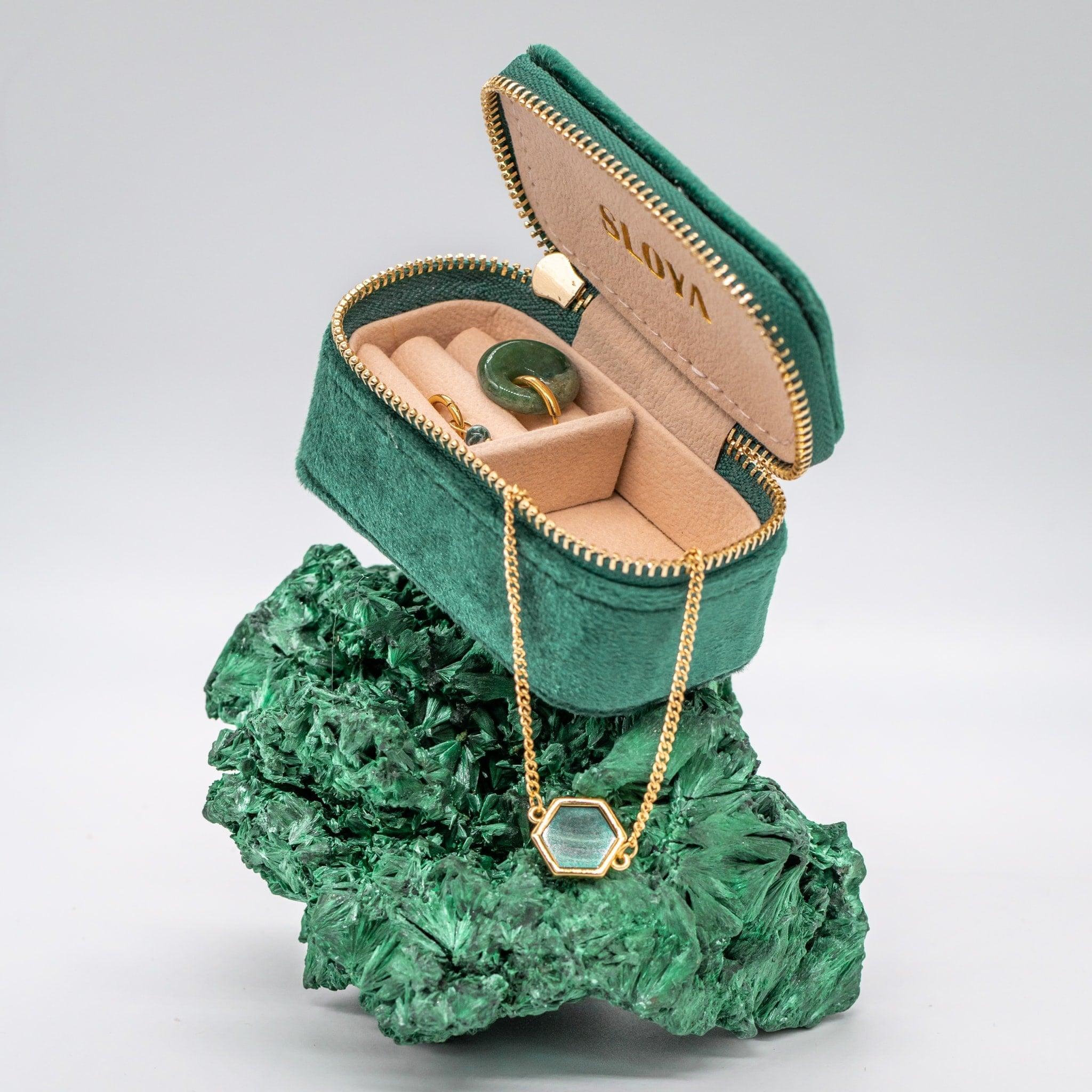 Voir la diapositive 4 : SLOYA Mini boîte à bijoux velours vert emeraude