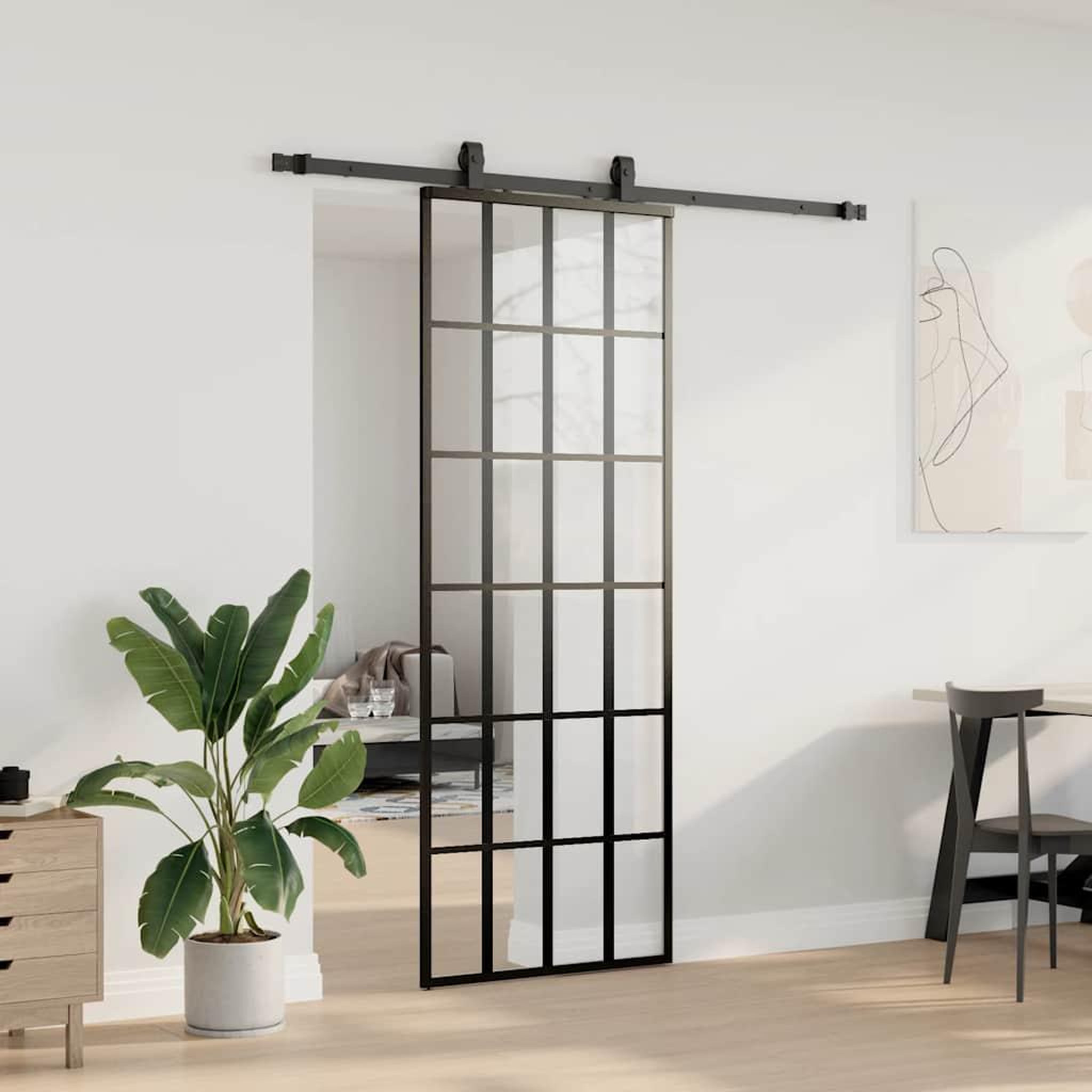 Voir la diapositive 3 : VIDAXL Porte coulissante kit de quincaillerie noir 76x205 cm verre ESG