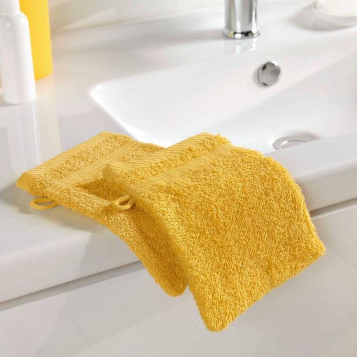Paris Prix Lot de 2 Gants de Toilette  Tendresse  15x21cm Mimosa