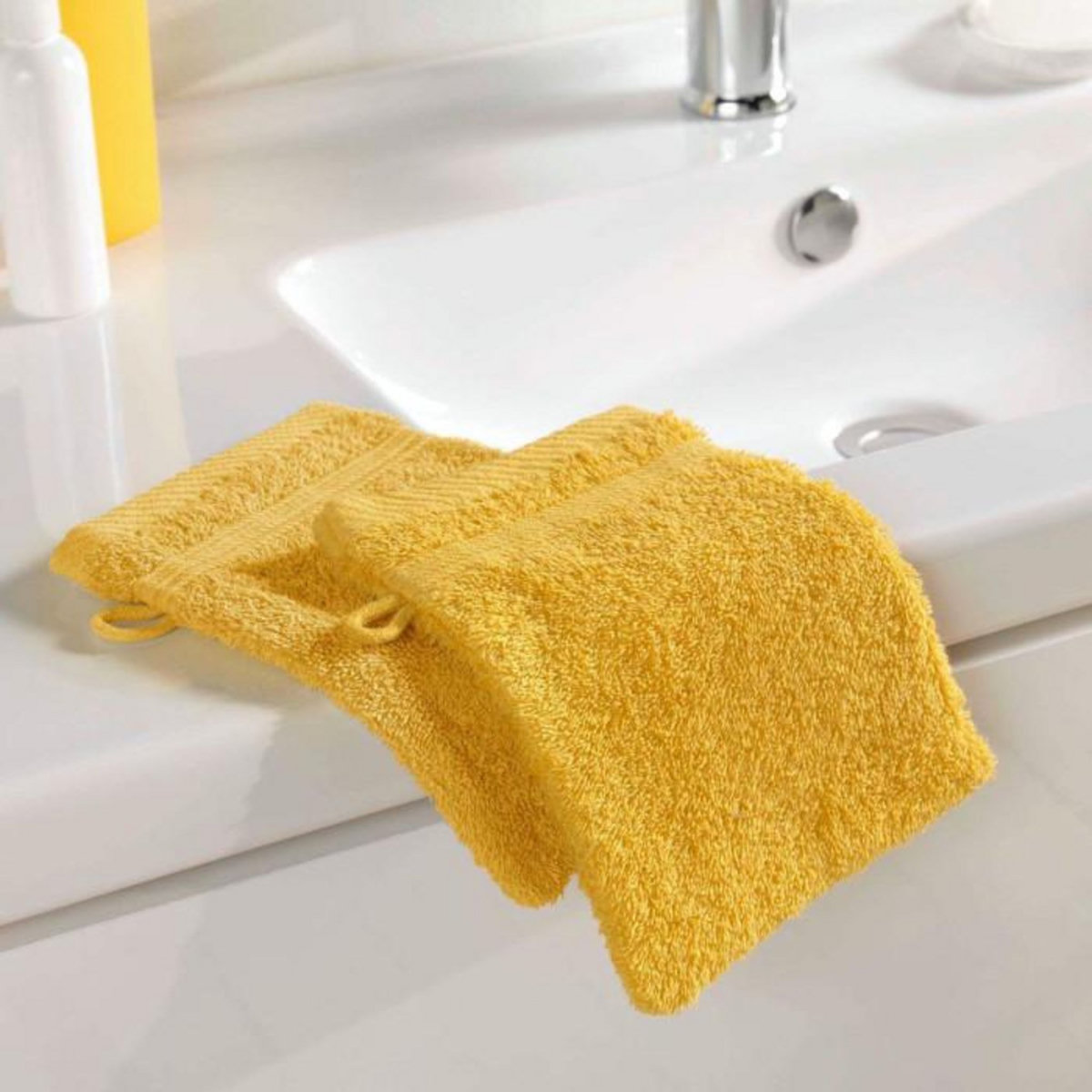 Paris Prix Lot de 2 Gants de Toilette  Tendresse  15x21cm Mimosa