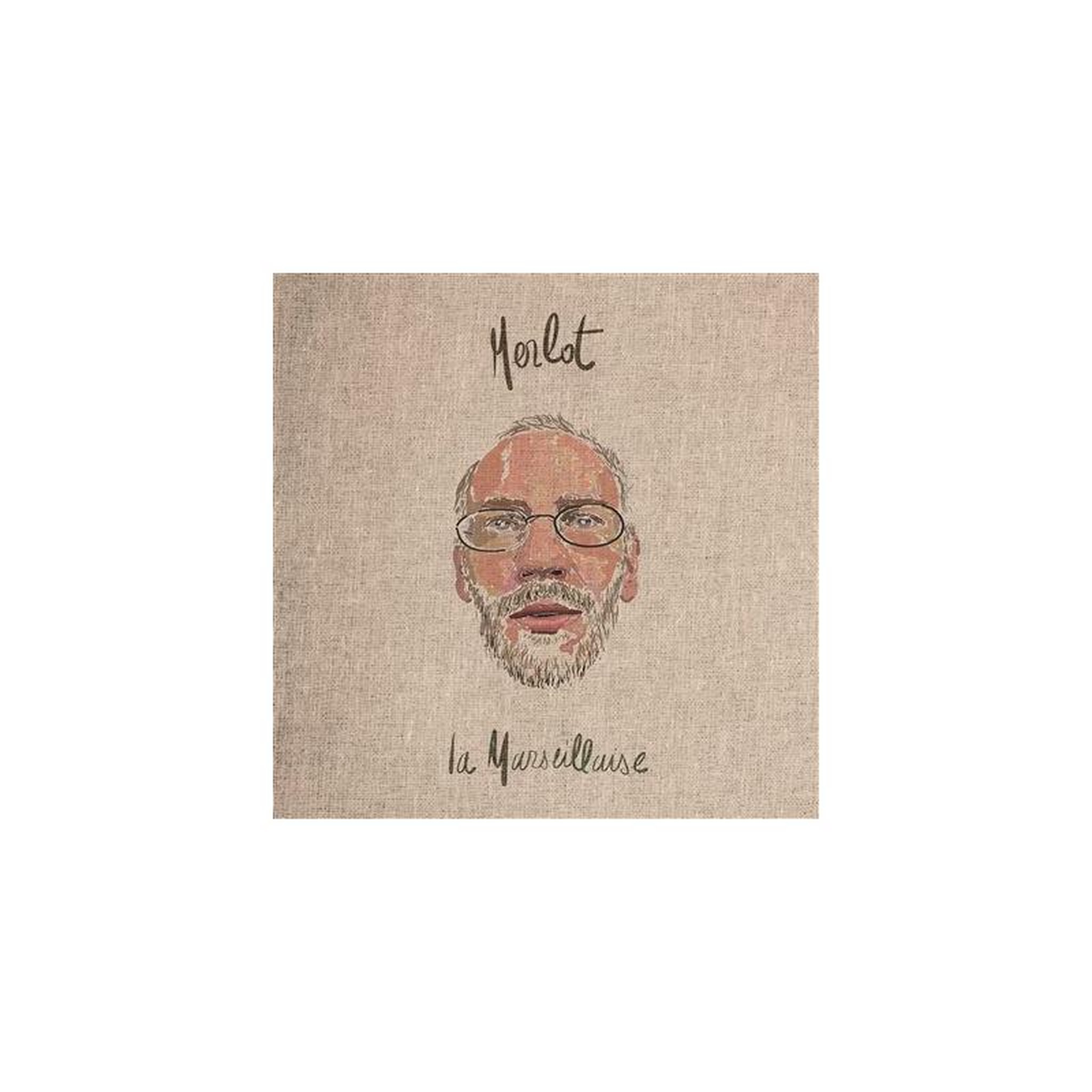 Illustration carrée portrait homme barbu avec lunettes et texte « hello » et « la marseillaise »