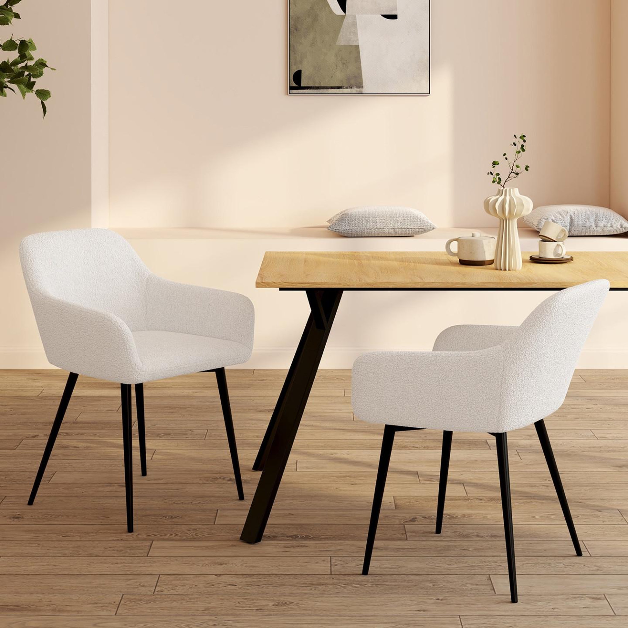 Voir la diapositive 2 : ID MARKET Lot de 2 chaises de salle à manger, fauteuils de table shelia en tissu bouclette