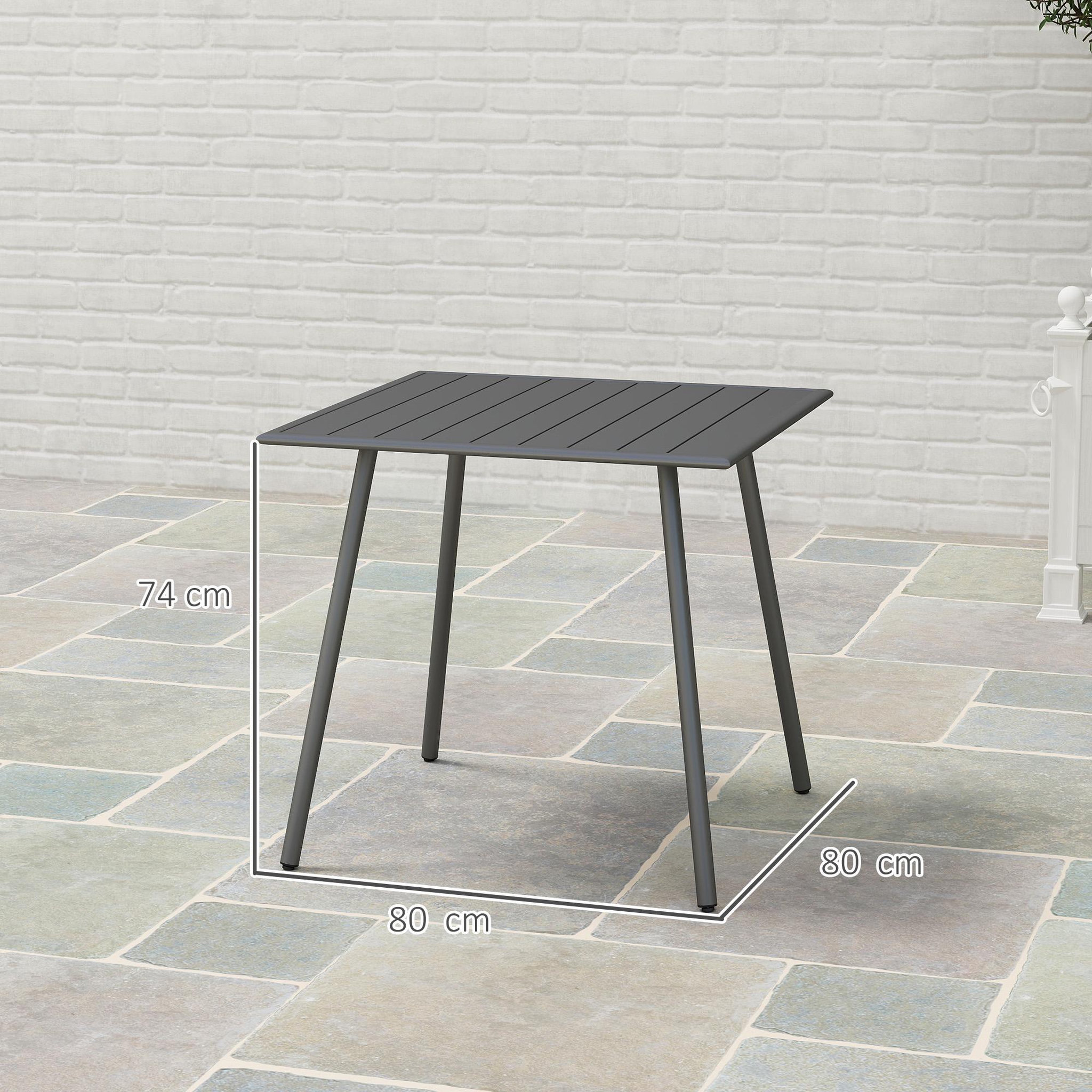 Voir la diapositive 3 : OUTSUNNY Table à manger de jardin 4 personnes dim. 80 x 80 x 74 cm plateau à lattes acier époxy gris