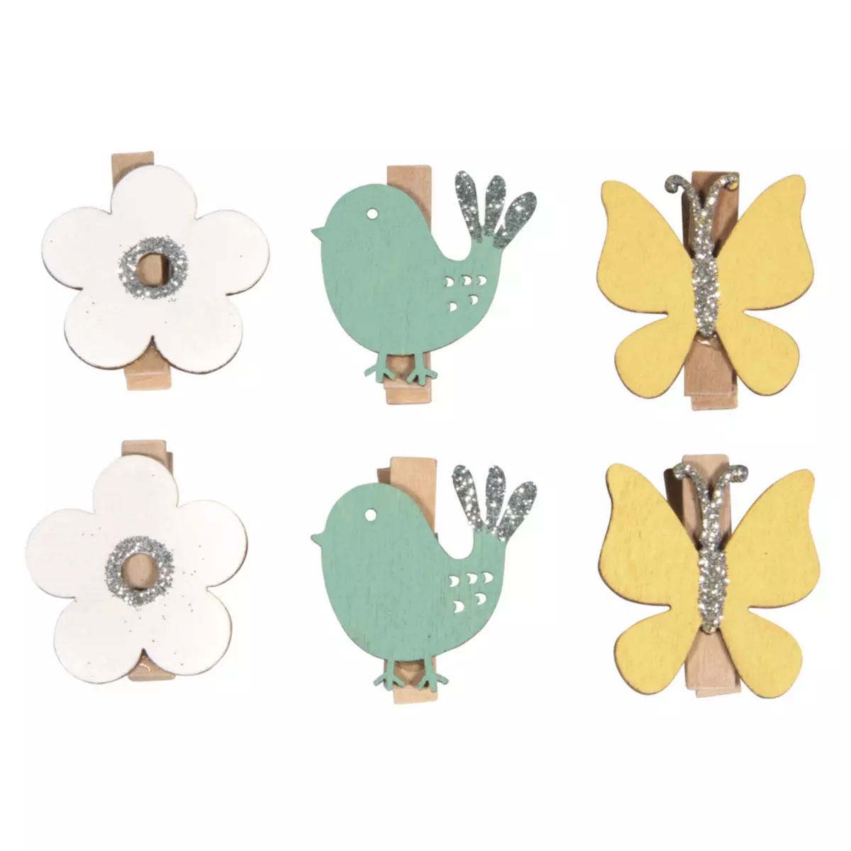 Rayher Pinces en bois papillon Oiseau, Colore, 3 - 3,5cm, 6 pces