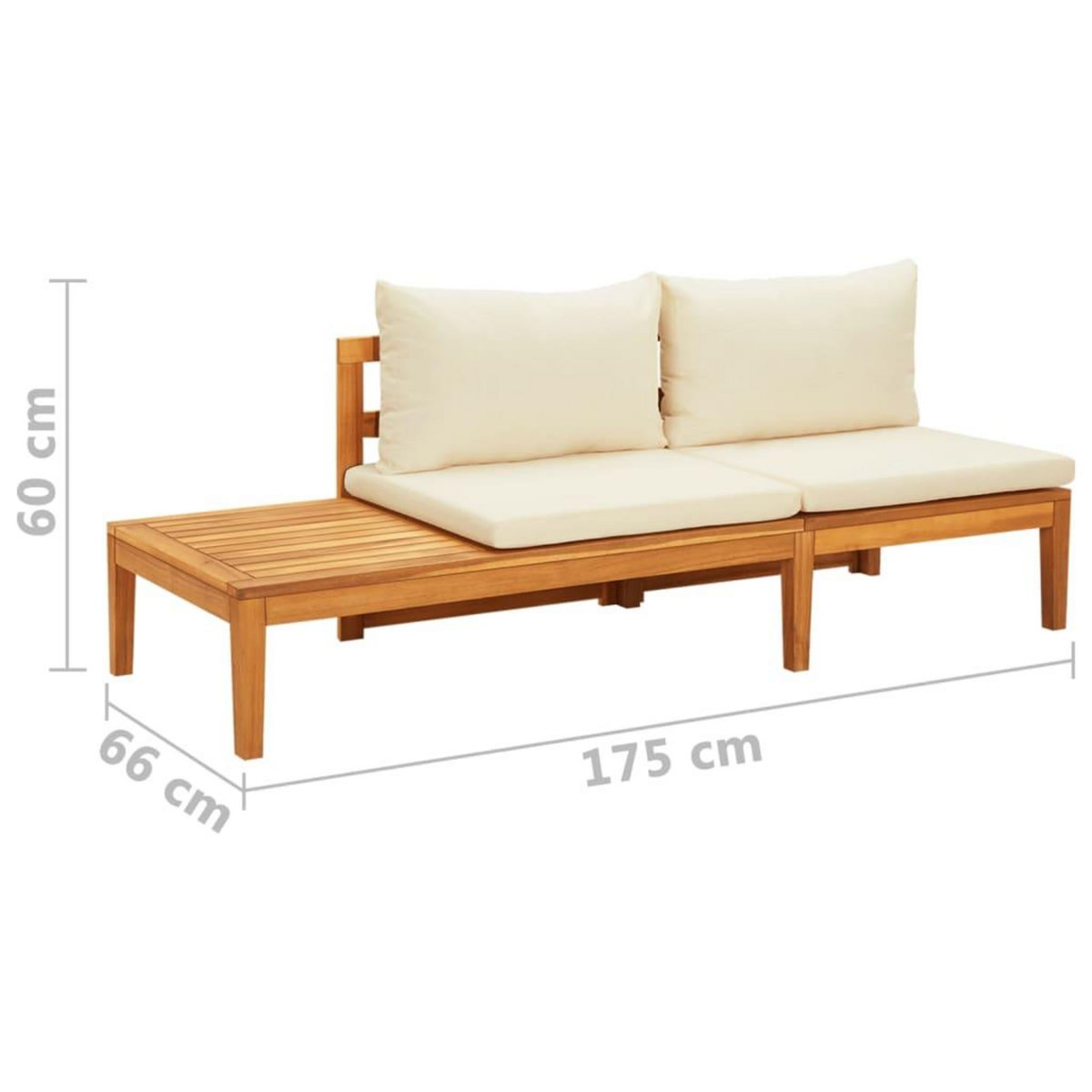 VIDAXL Banc de jardin avec table et coussins Blanc creme Teck solide