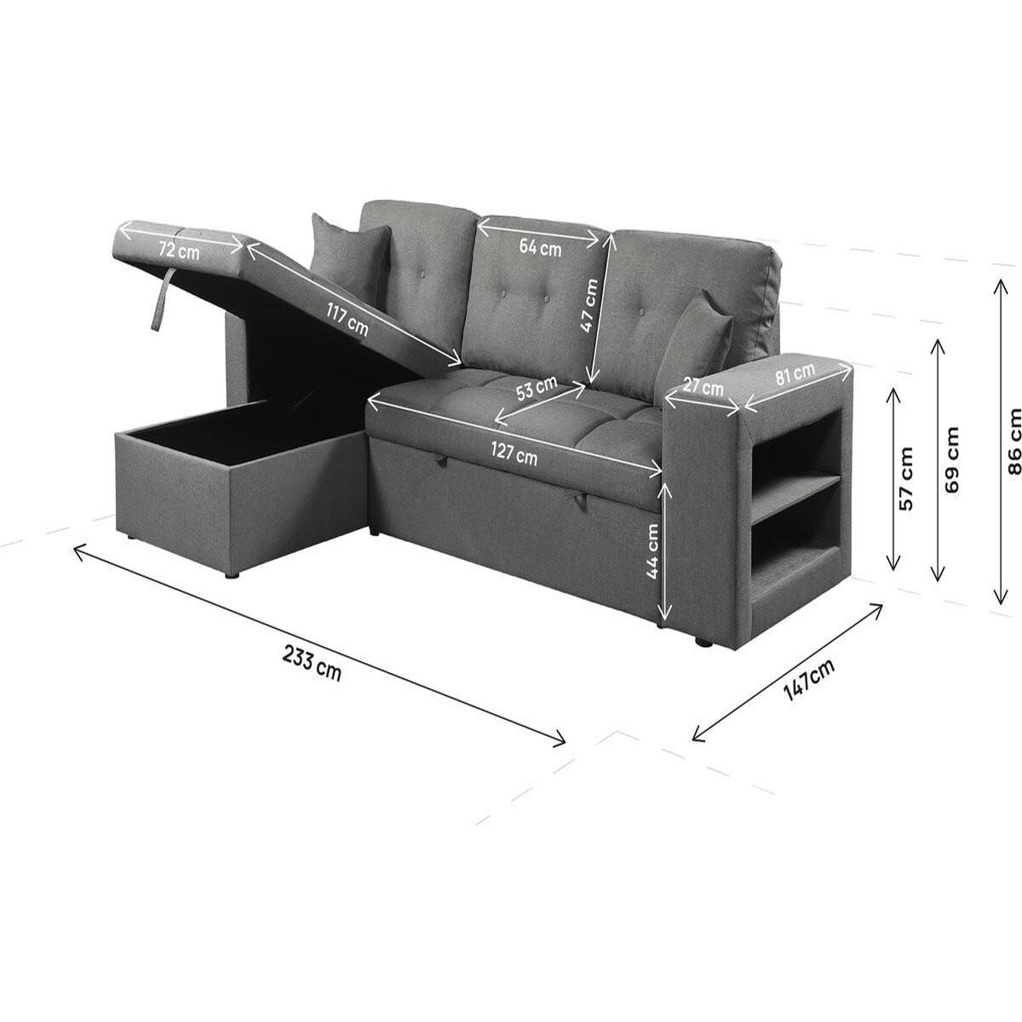 Voir la diapositive 4 : Habitat et Jardin Canapé d'angle convertible/réversible tissu style bubble  axel  - 3 places - gris