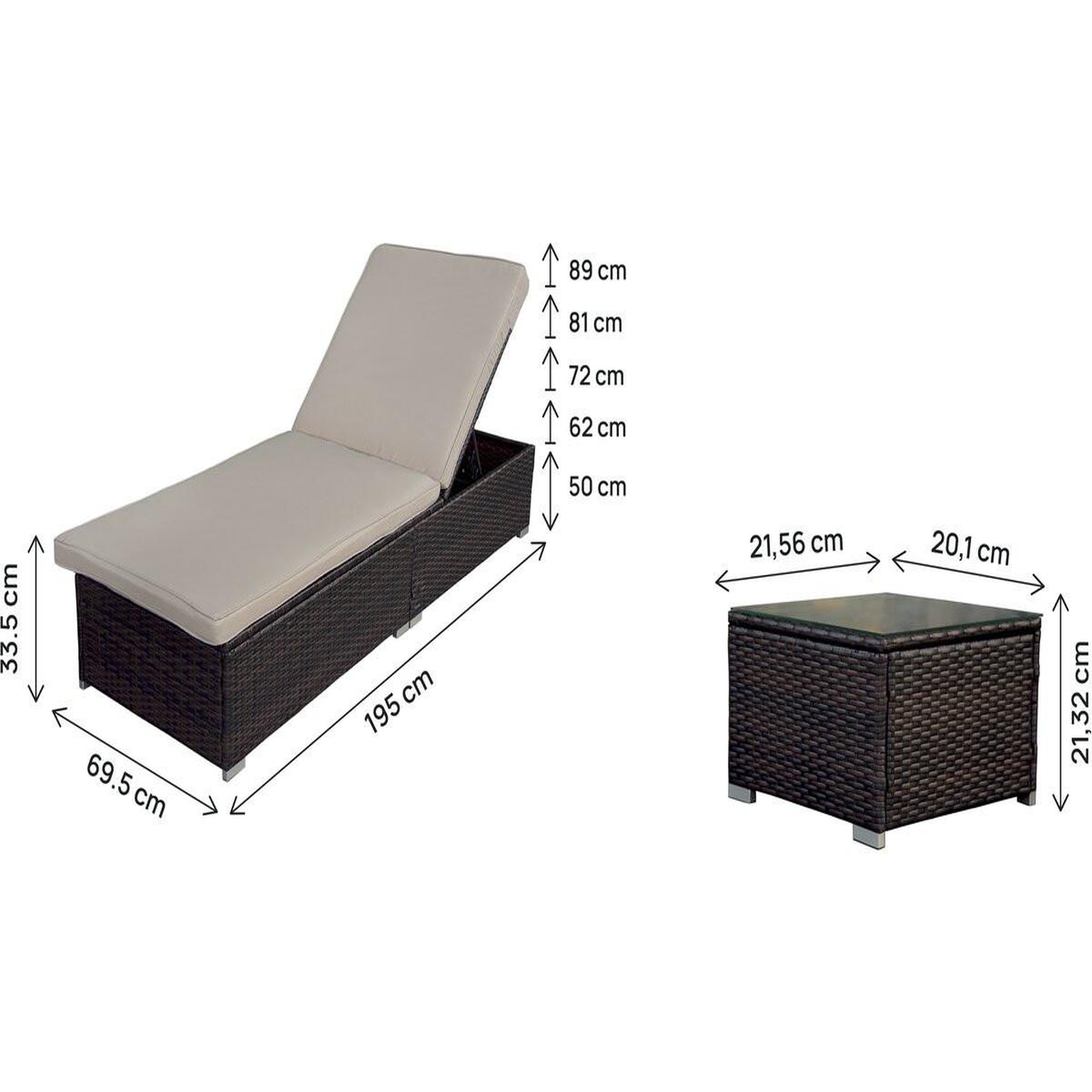 Voir la diapositive 4 : Habitat et Jardin Lot de 2 bains de soleil en résine tressée avec coussins et table basse  alice  - marron