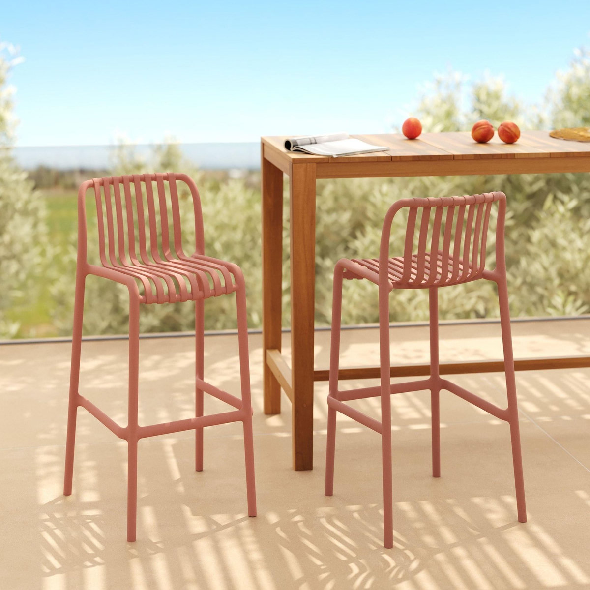 Rendez vous déco Lot de 2 chaises de bar de jardin 76 cm en plastique terracotta-Duli