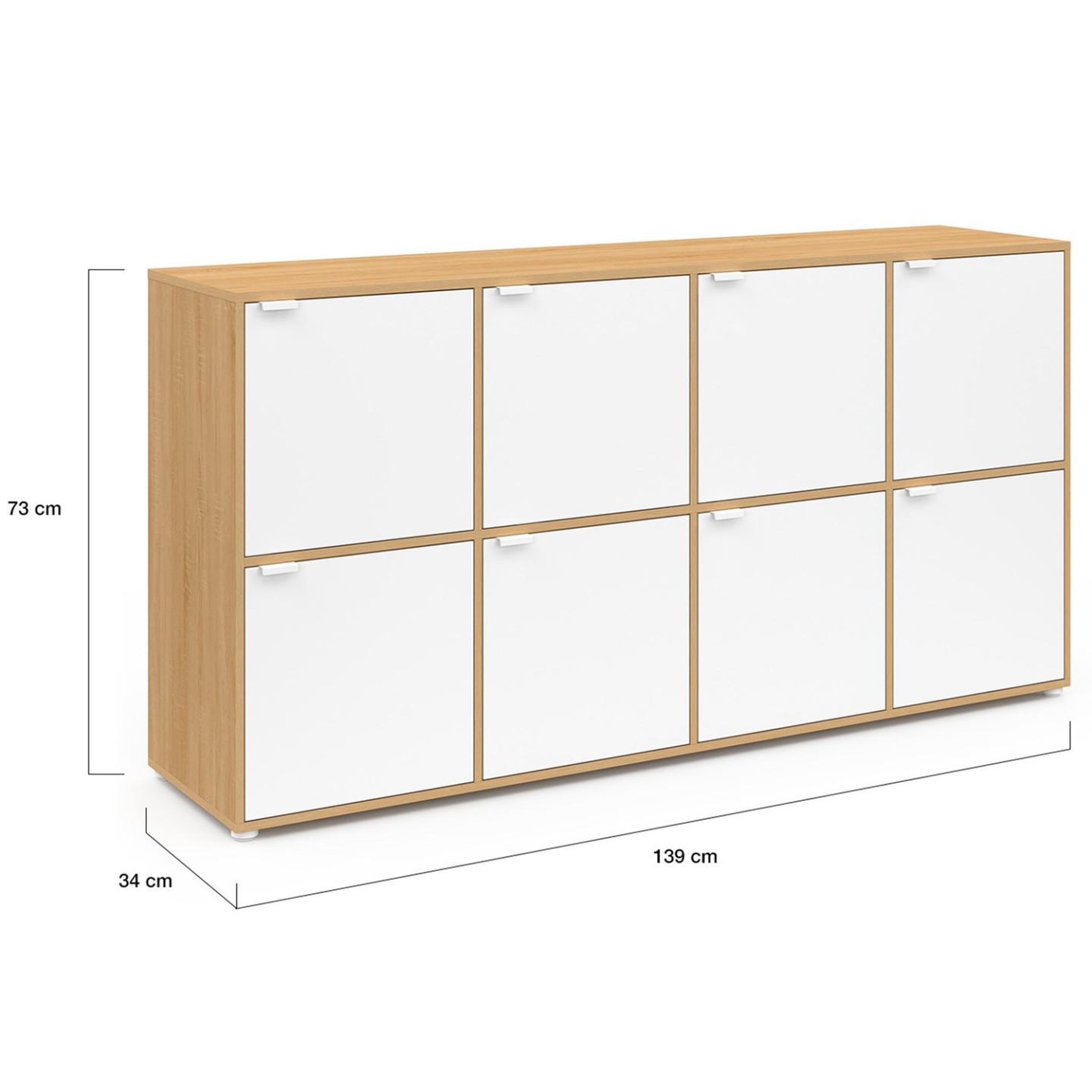 Voir la diapositive 5 : ID MARKET Buffet casier 139 cm cassie 8 portes blanc et bois