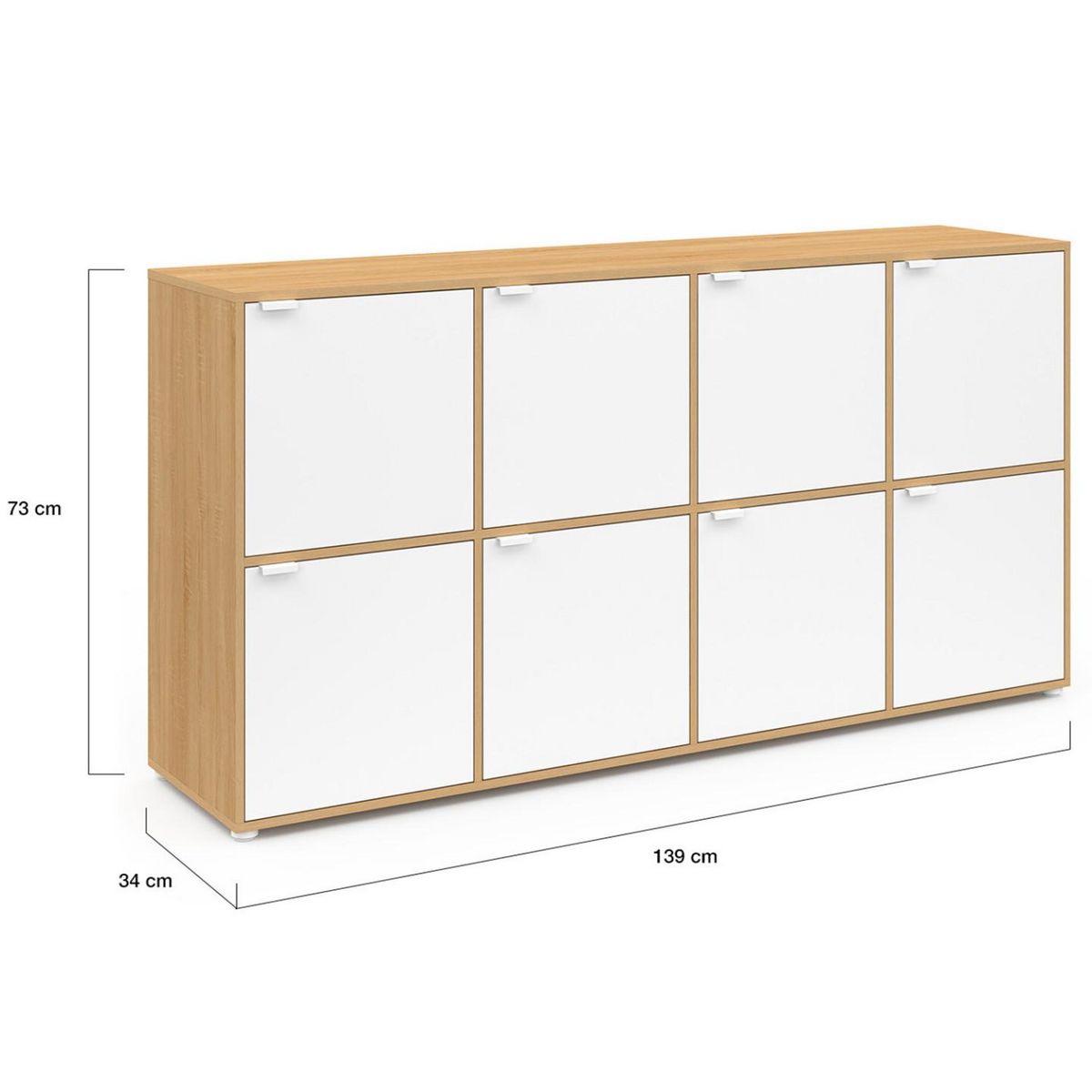 ID MARKET Buffet casier 139 cm CASSIE 8 portes blanc et bois