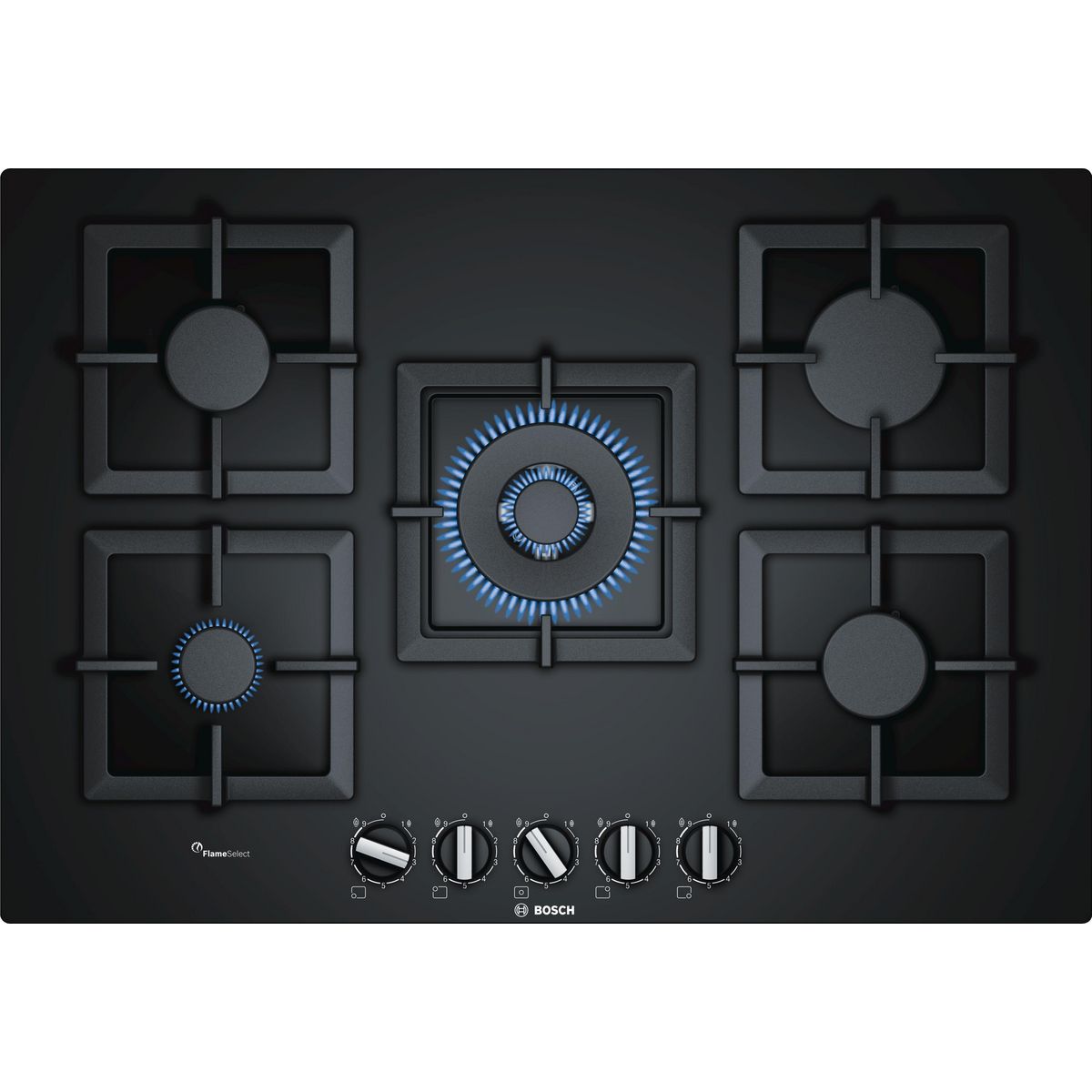 BOSCH Table verre gaz 75cm 5 feux noir semi-fleur de plan - ppq7a6b20