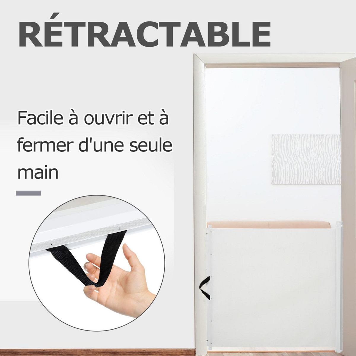PAWHUT PawHut Barrière de sécurité barrière animaux rétractable automatique 1,15L x 0,83H m teslin métal blanc