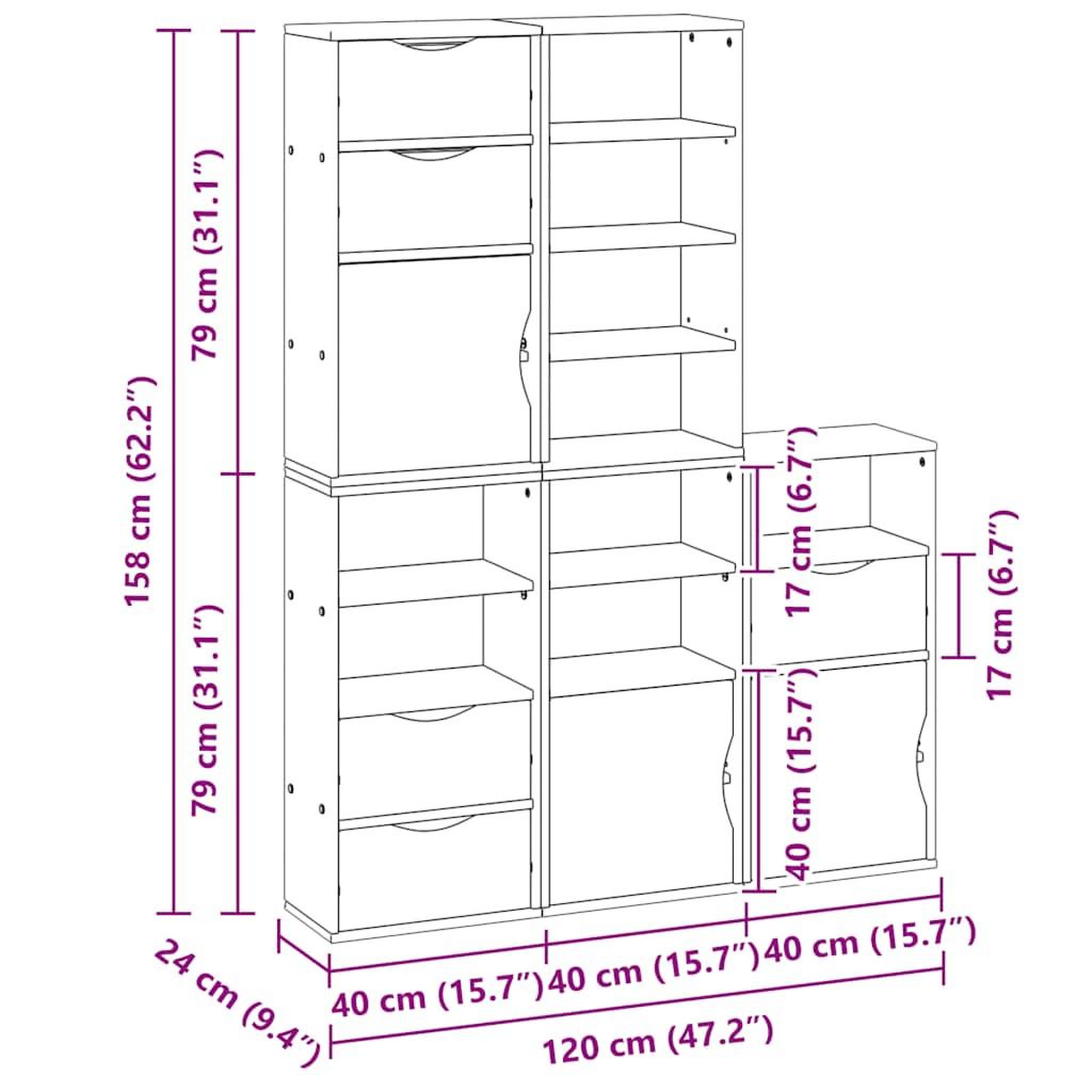 Voir la diapositive 6 : VIDAXL Armoires laterales 5 pcs ODDA 40x24x79 cm bois massif pin