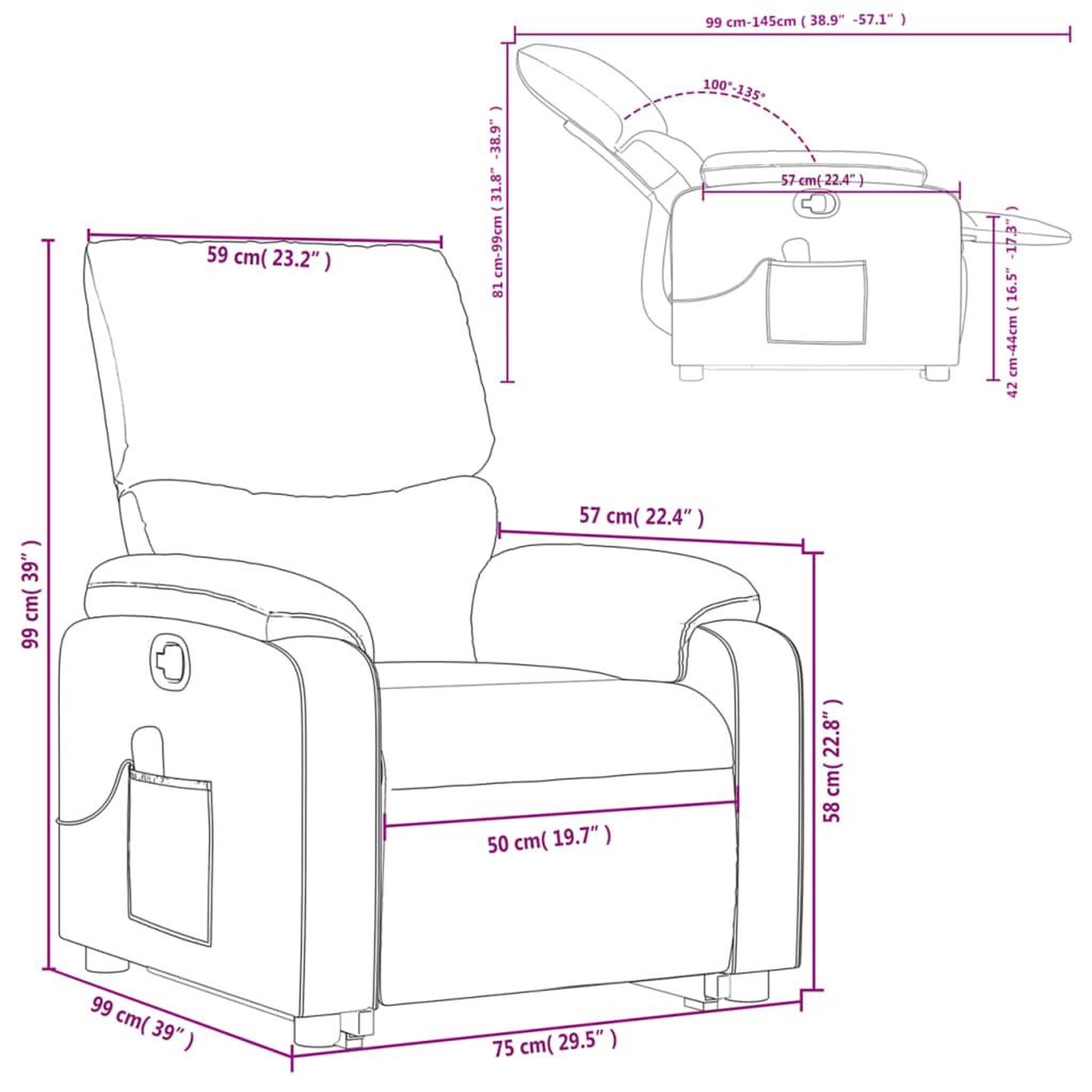 Voir la diapositive 6 : VIDAXL Fauteuil inclinable de massage Rouge bordeaux Tissu