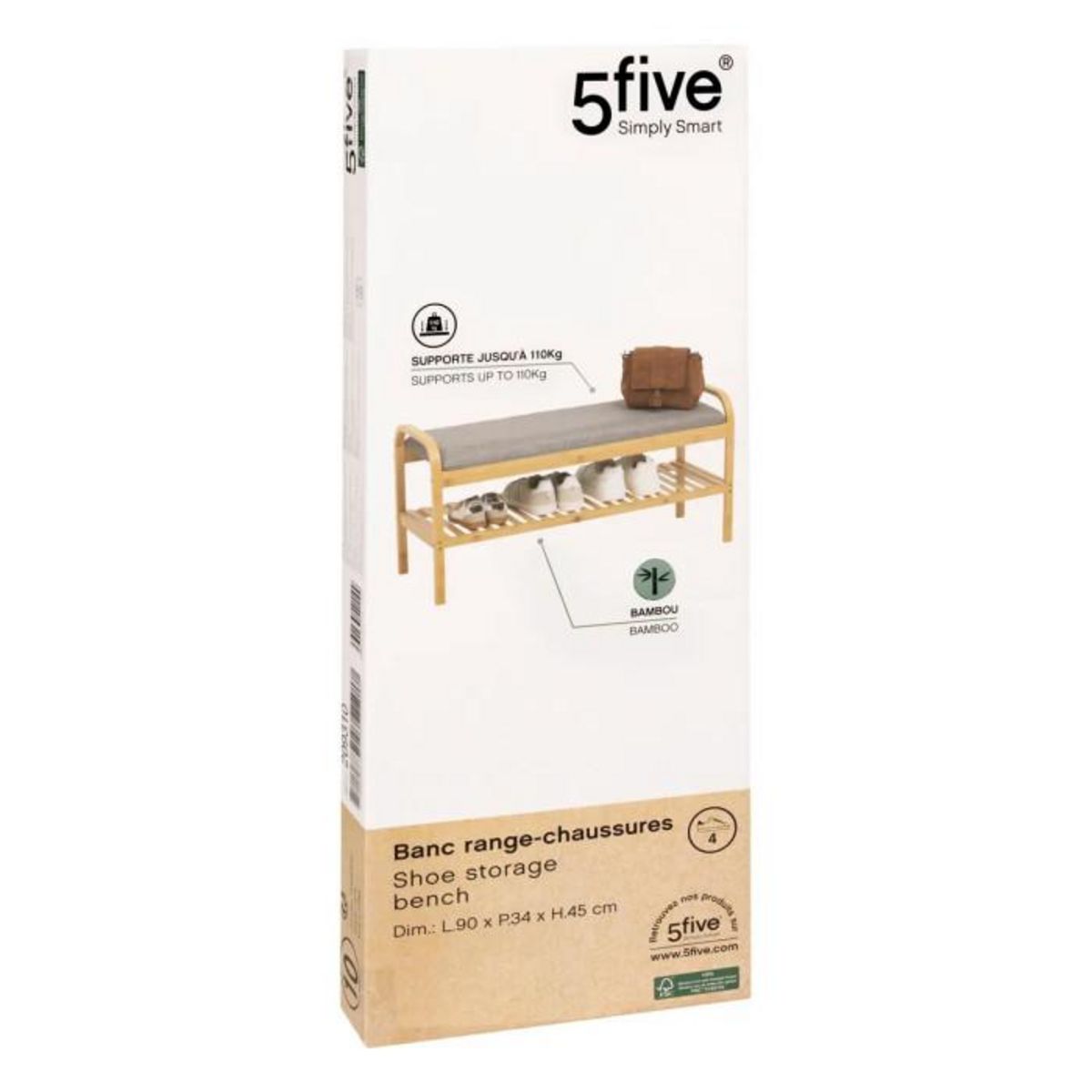 FIVE Banc Range-Chaussures en Bambou  Cosy  90cm Naturel