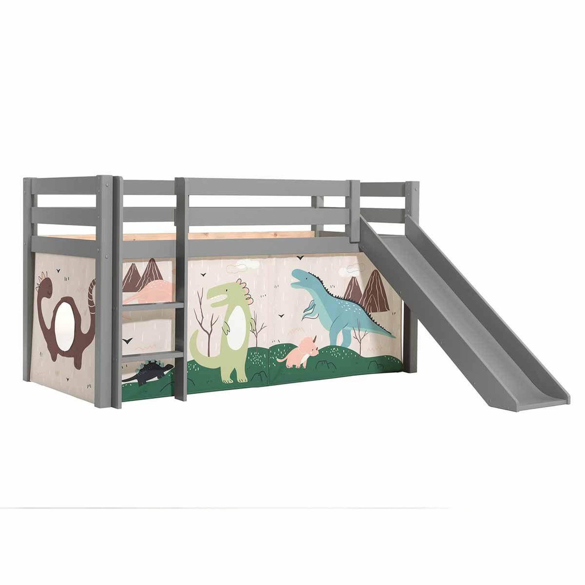 Paris Prix Lit Enfant Surélevé Avec Toboggan  Pino Dino  90x200cm Gris