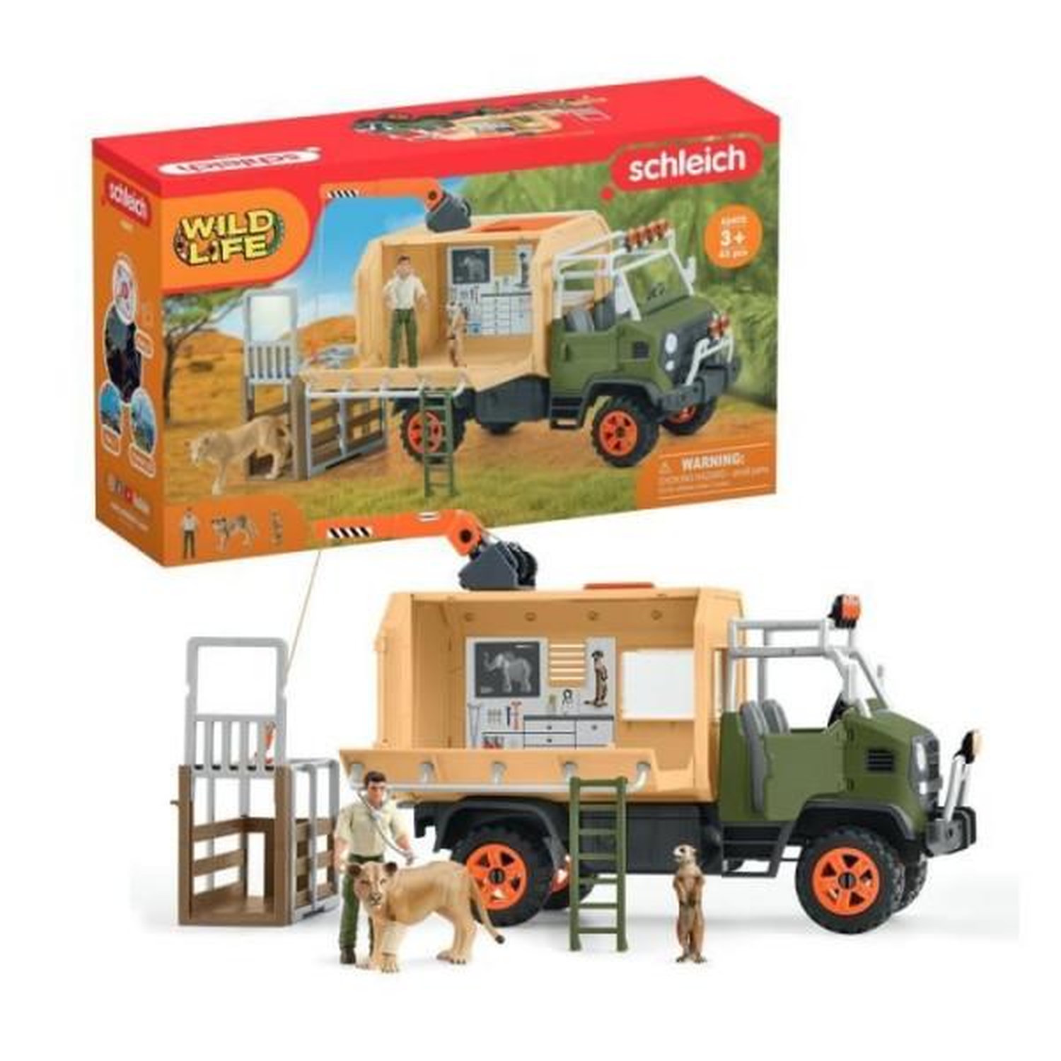 Gros camion de sauvetage d'animaux, coffret de jeu de 45 pieces avec 2 figurines d'animaux, 1 figurine de ranger articulée et d