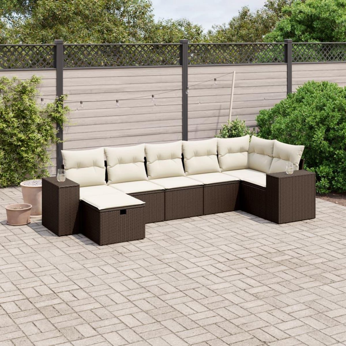 VIDAXL Salon de jardin avec coussins 7 pcs marron resine tressee