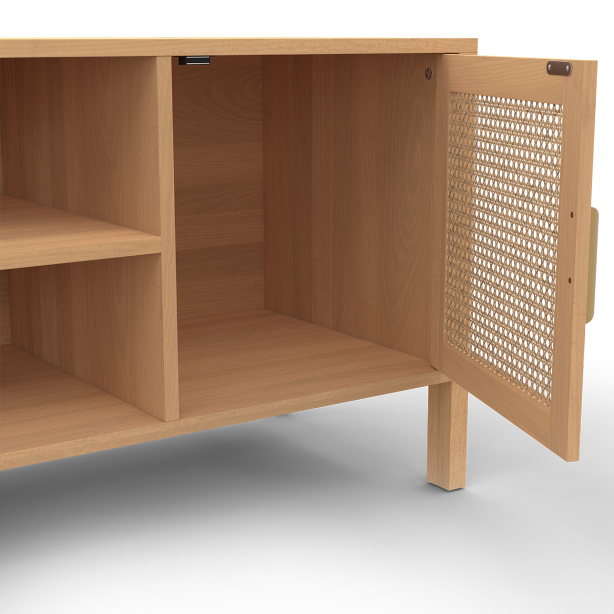 ID MARKET Meuble TV 110 cm EDHEN 2 portes bois et cannage