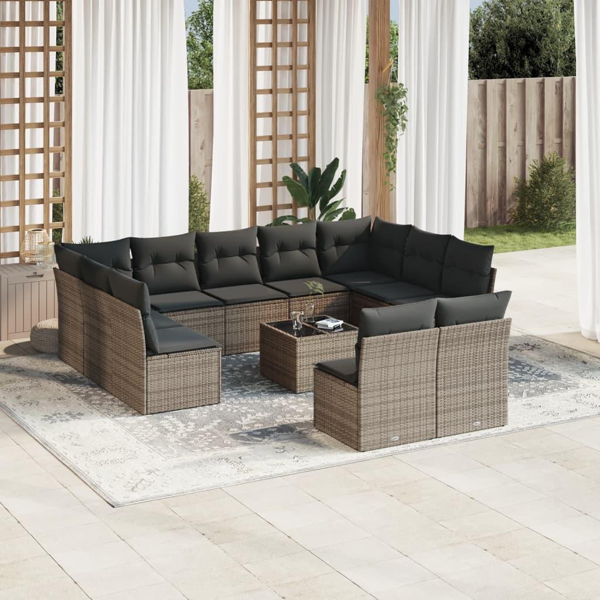 VIDAXL Salon de jardin avec coussins 12 pcs gris resine tressee