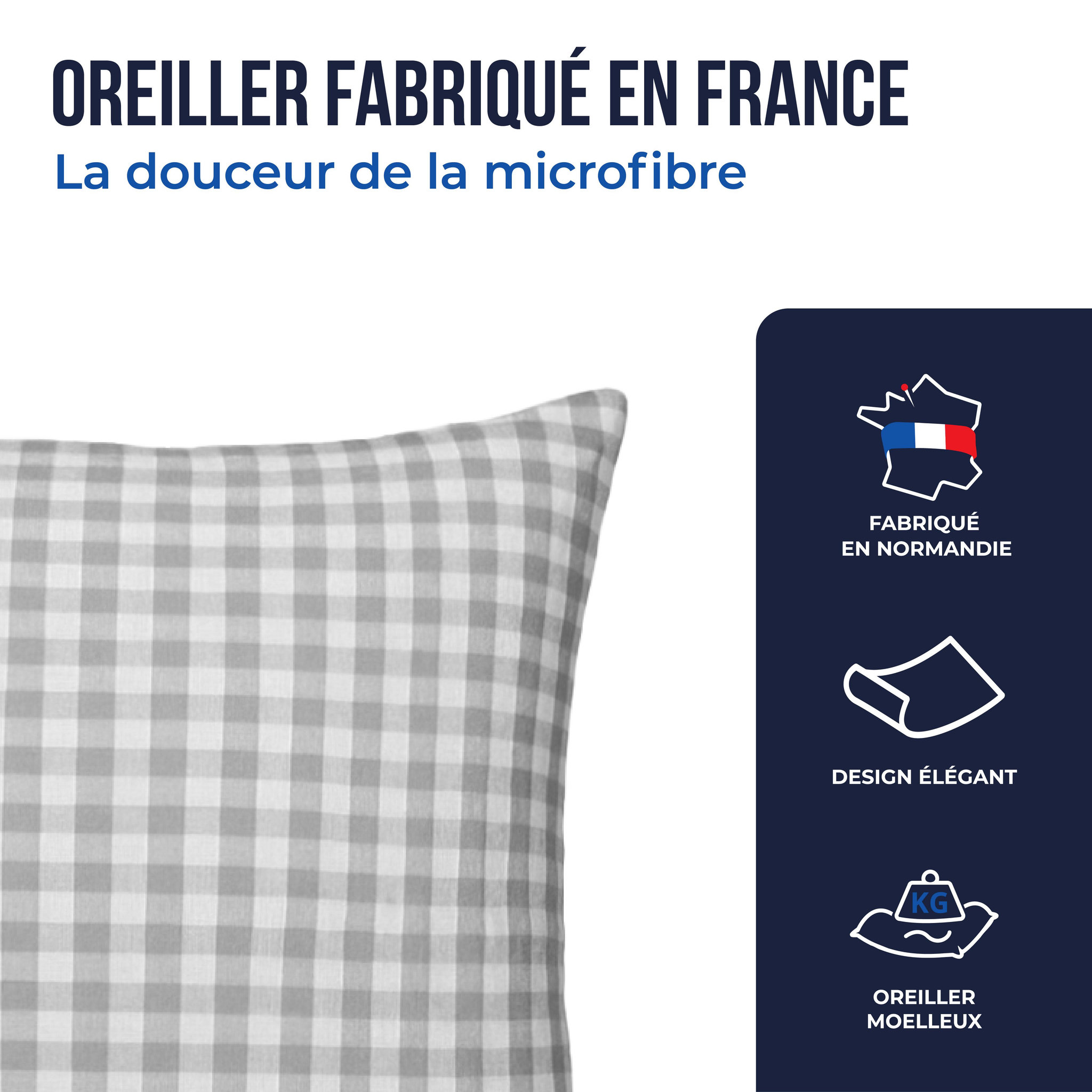Voir la diapositive 4 : COLAS NORMAND Oreiller moelleux aux motifs vichy 60x60 cm