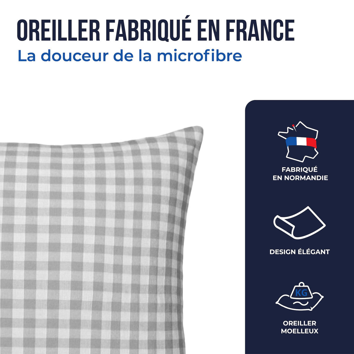 COLAS NORMAND Oreiller moelleux aux motifs vichy 60x60 cm