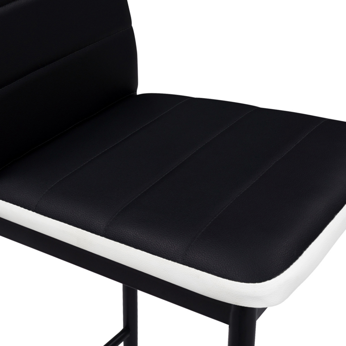 ID MARKET Lot de 4 tabourets ROMANE en PVC noirs bandeau blanc, chaises de bar rembourrées