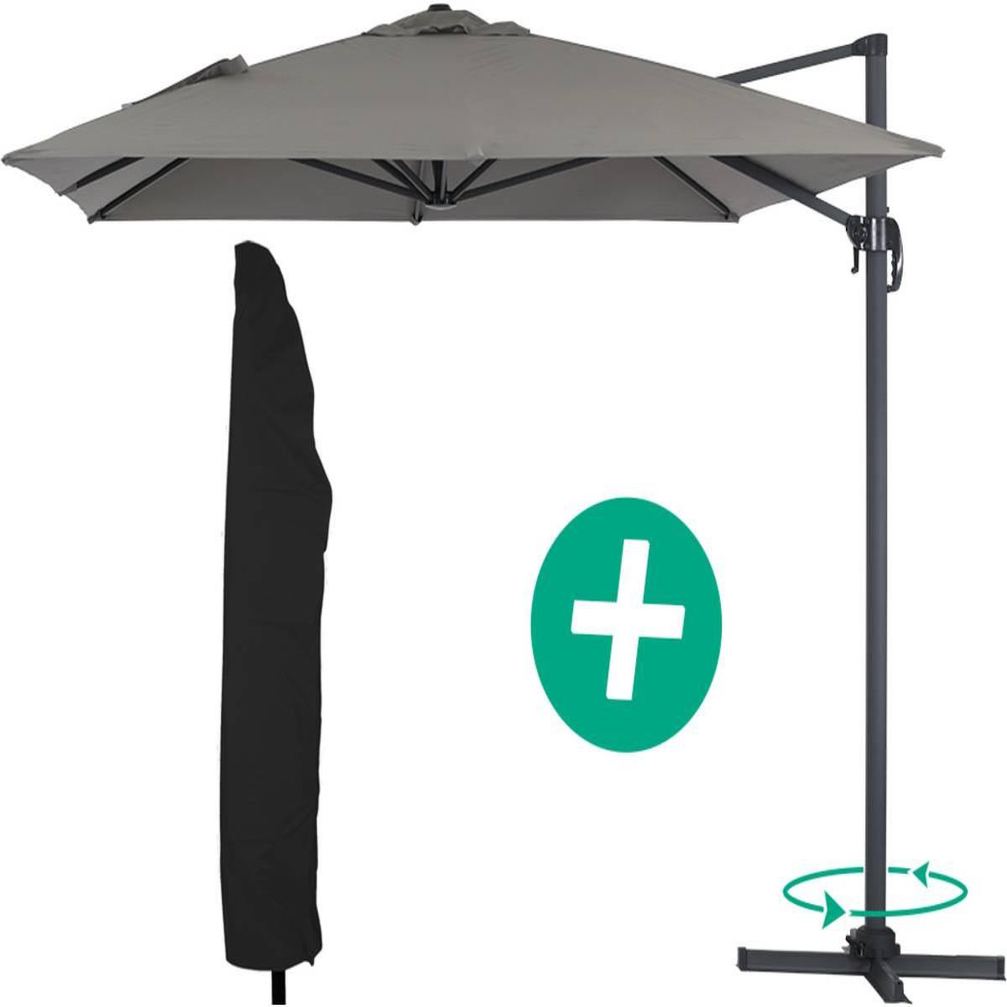 Habitat et Jardin Parasol jardin déporté alu  sun 4  - rectangle - 3 x 4 m + housse de protection - gris