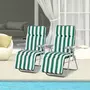 OUTSUNNY Lot de 2 chaise longue bain de soleil adjustable pliable transat lit de jardin en acier vert + blanc