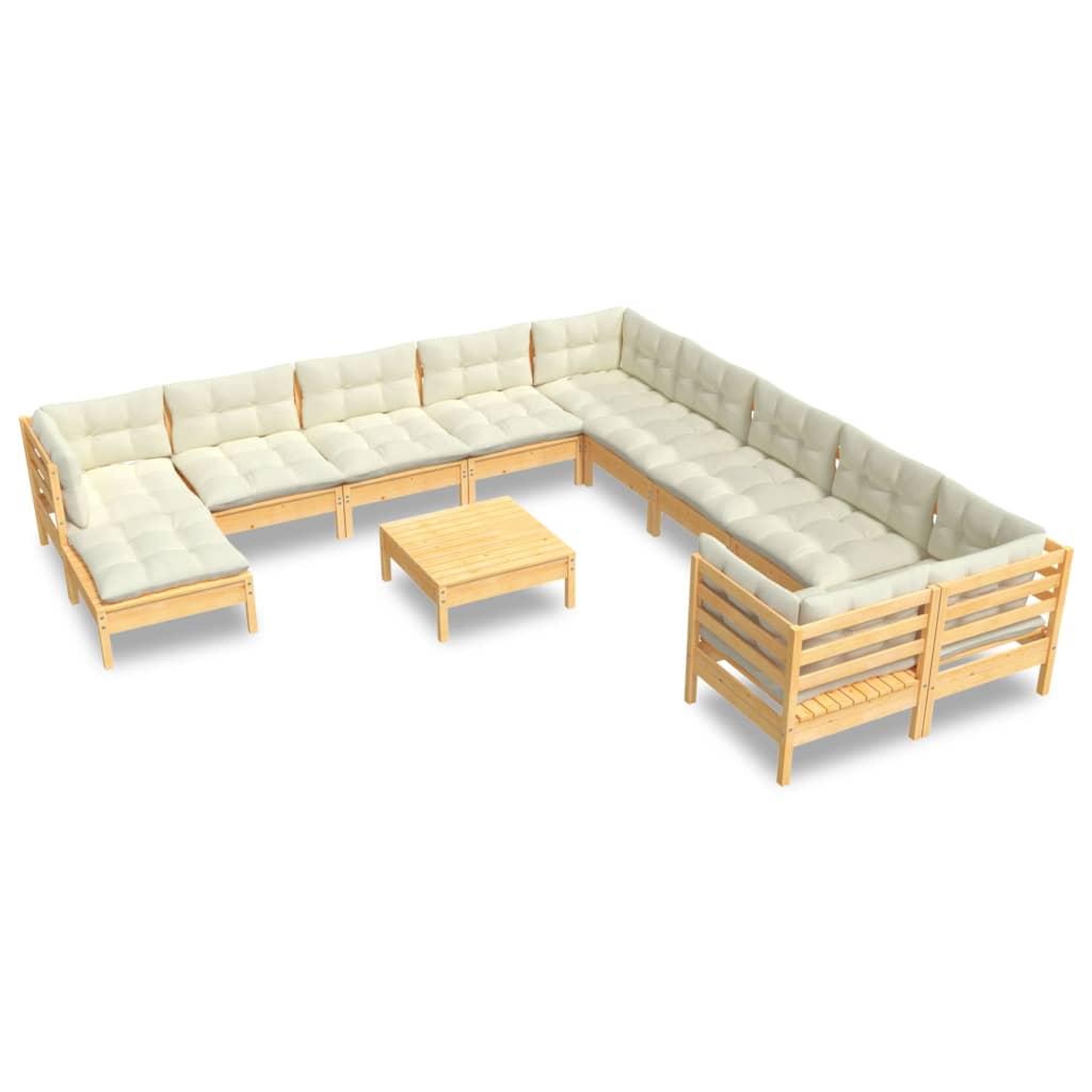 Voir la diapositive 2 : VIDAXL Salon de jardin 12 pcs avec coussins creme Bois de pin