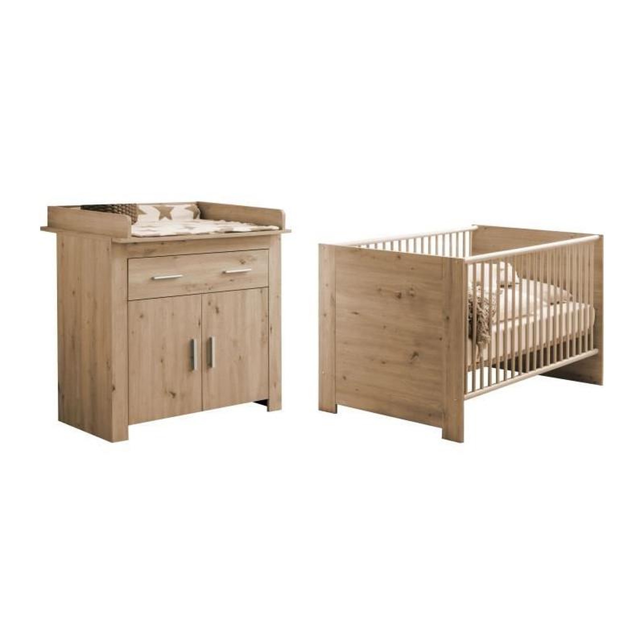 Voir la diapositive 2 : TREND TEAM Chambre bébé Duo : Lit 70 x 140 cm + Commode a langer AHOI - Chene - TREND TEAM