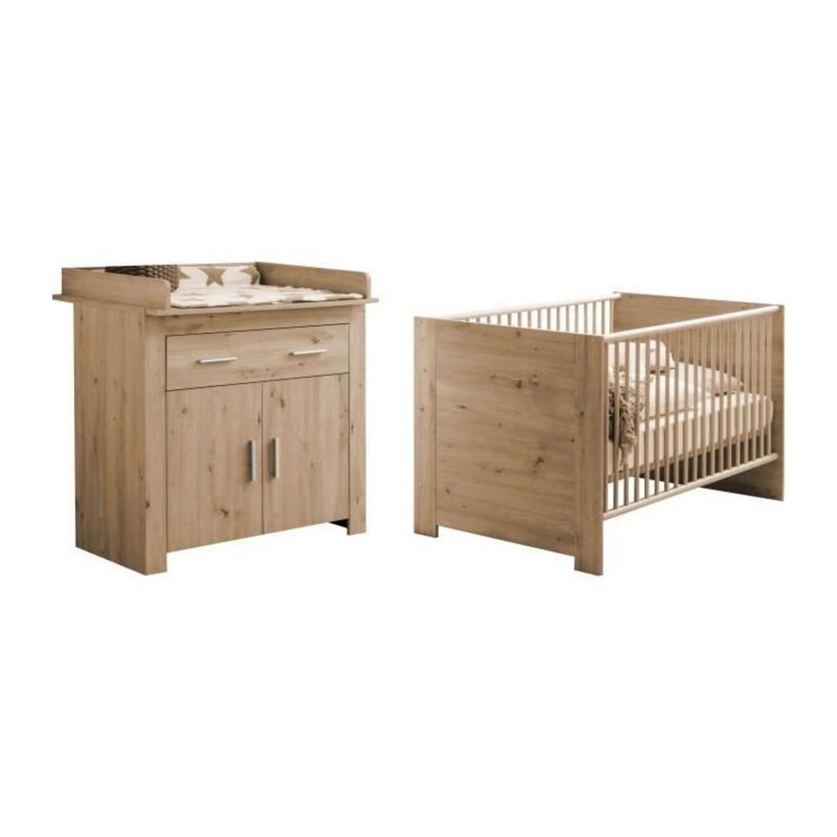 TREND TEAM Chambre bébé Duo : Lit 70 x 140 cm + Commode a langer AHOI - Chene - TREND TEAM