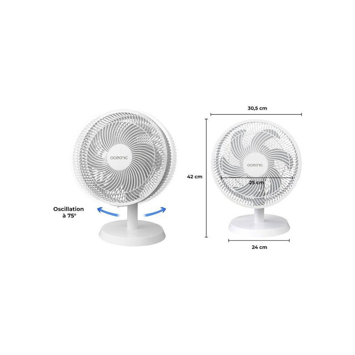 OCEANIC Ventilateur de table OCEANIC - 35W - Diametre 30,5 cm - 3 vitesses - Oscillant - Blanc