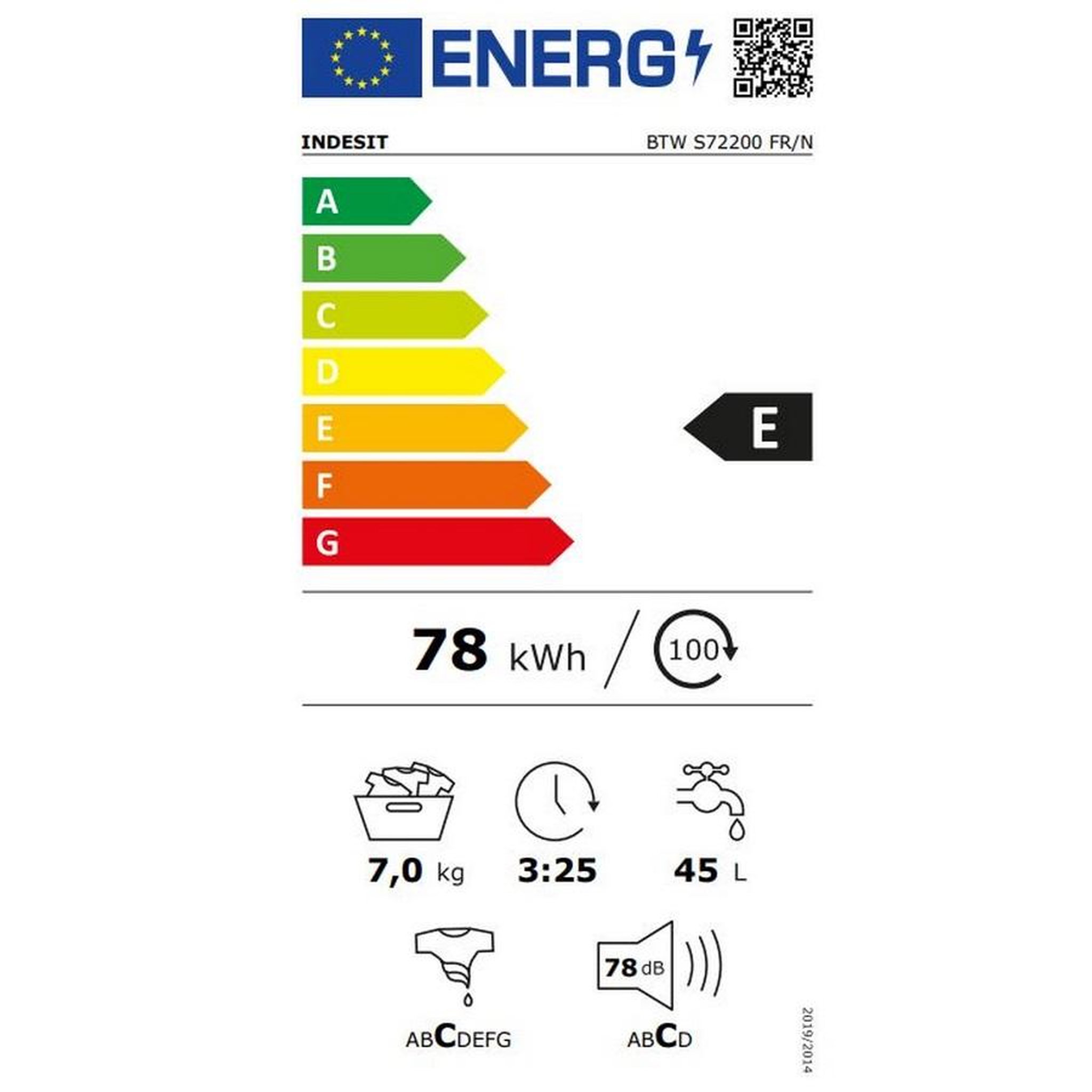 Voir la diapositive 2 : Indesit Lave-linge top 7kg 1200 tours/min - btws72200frn