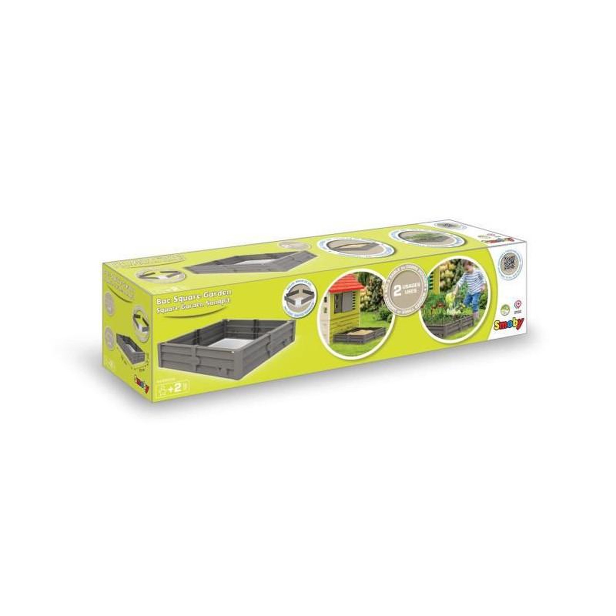 SMOBY SMOBY Bac Square Garden 2 en 1 : bac a sable et carré potager - 76x76cm - Bâche de fond fournie