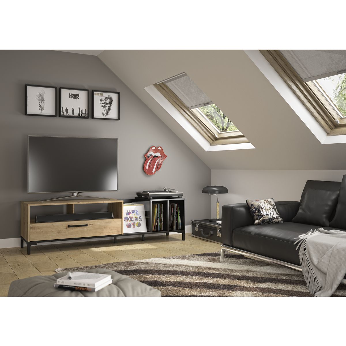 GAMI Meuble TV avec rangement vinyles + 1 tiroir FERRET