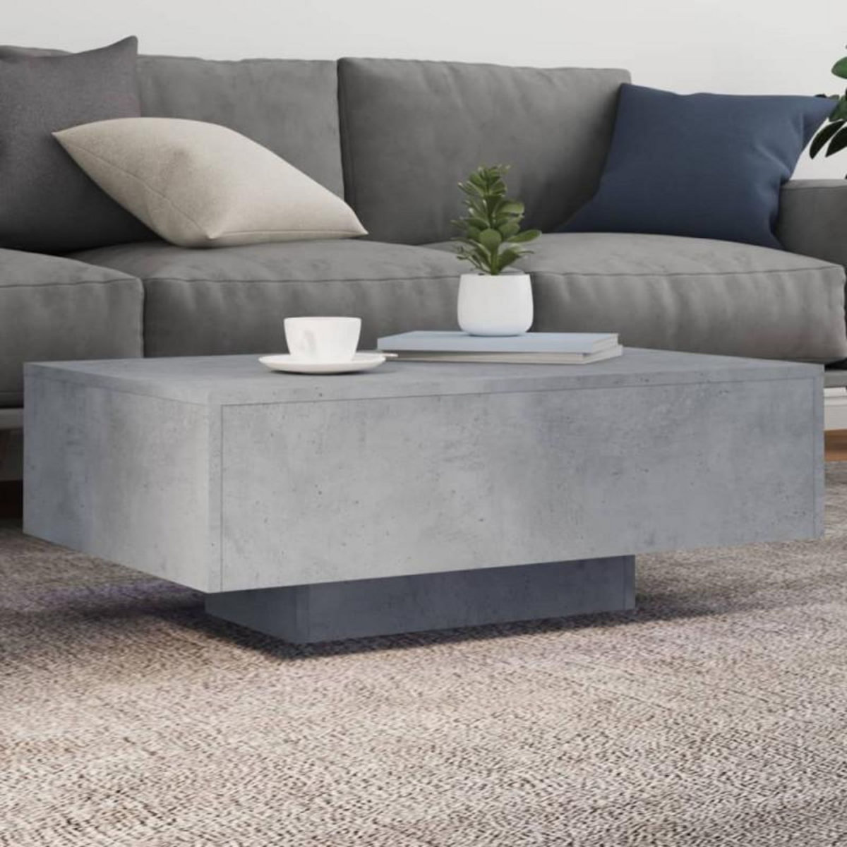 VIDAXL Table basse avec lumières LED gris béton 85x55x31 cm