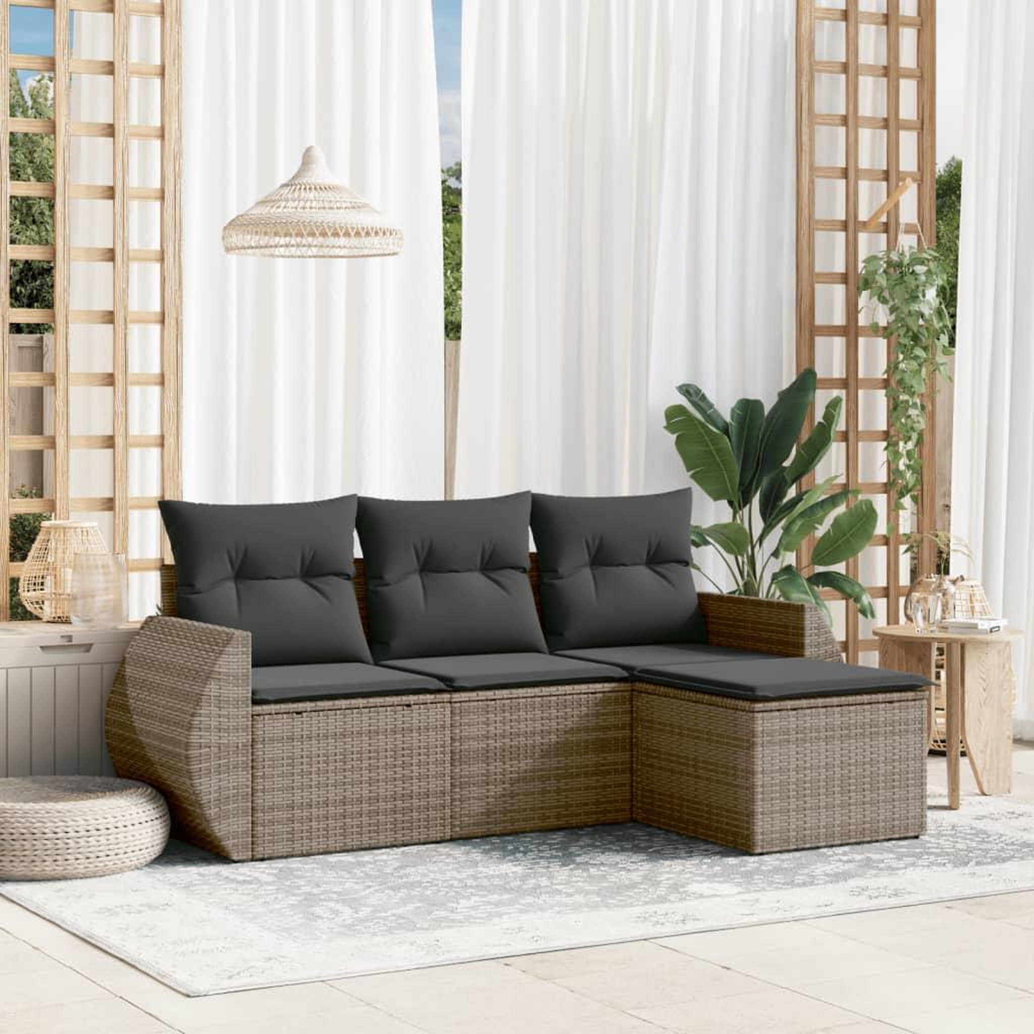 VIDAXL Salon de jardin 4 pcs avec coussins gris resine tressee