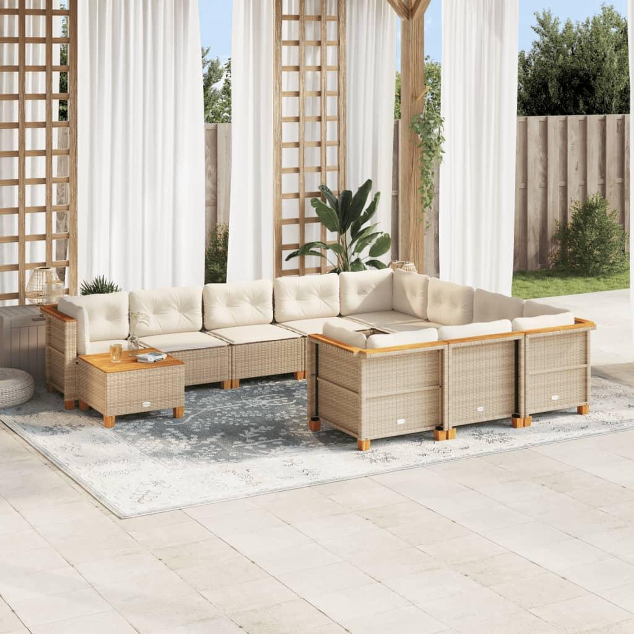 VIDAXL Salon de jardin 11 pcs avec coussins beige resine tressee
