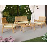 BEST MOBILIER Siboney - salon bas de jardin 4 places - bois, cannage et coussins beiges. Coloris disponibles : Marron