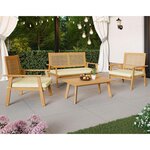 BEST MOBILIER Siboney - salon bas de jardin 4 places - bois, cannage et coussins beiges. Coloris disponibles : Marron