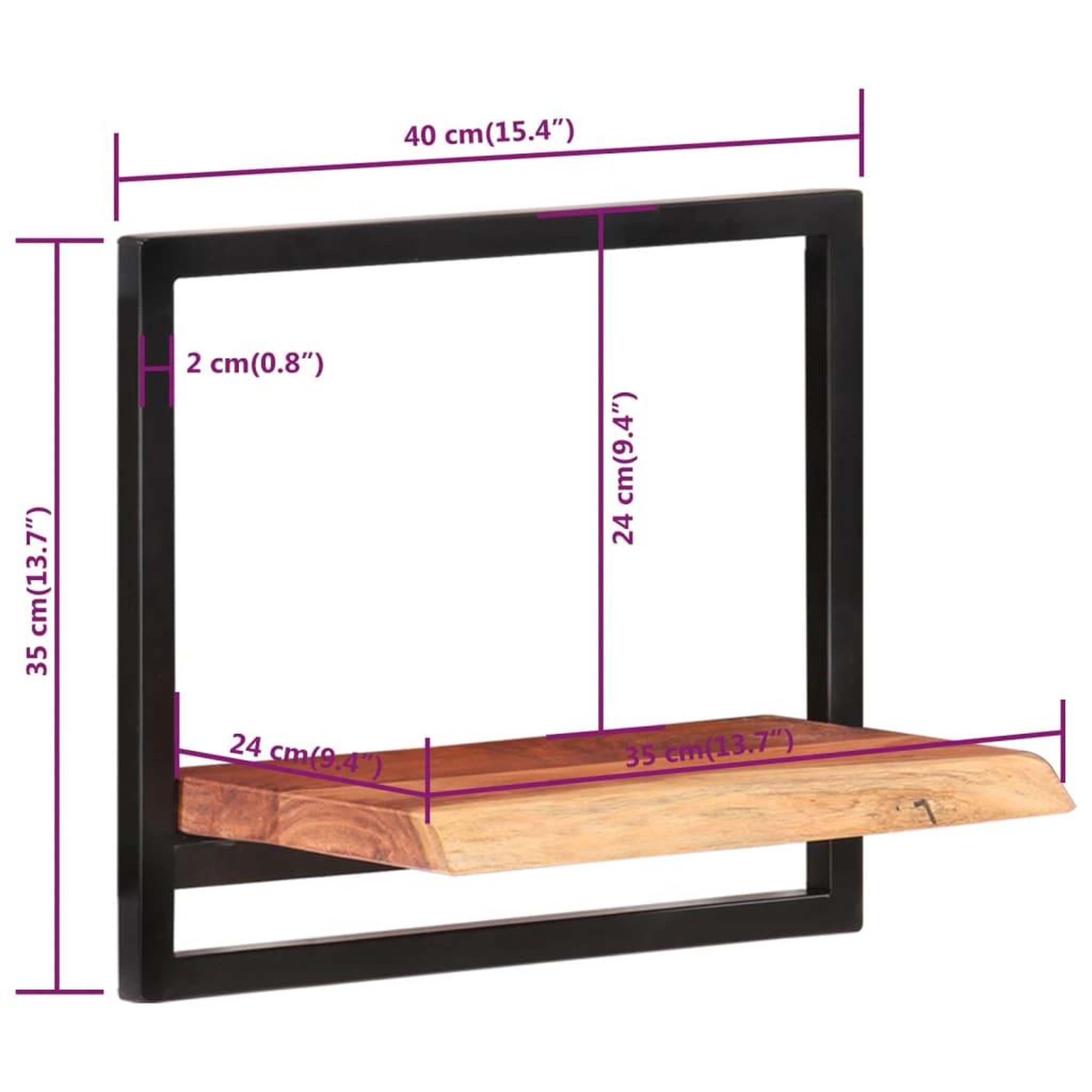 Voir la diapositive 6 : VIDAXL Etageres murales 2 pcs 40x24x35 cm Bois d'acacia et acier