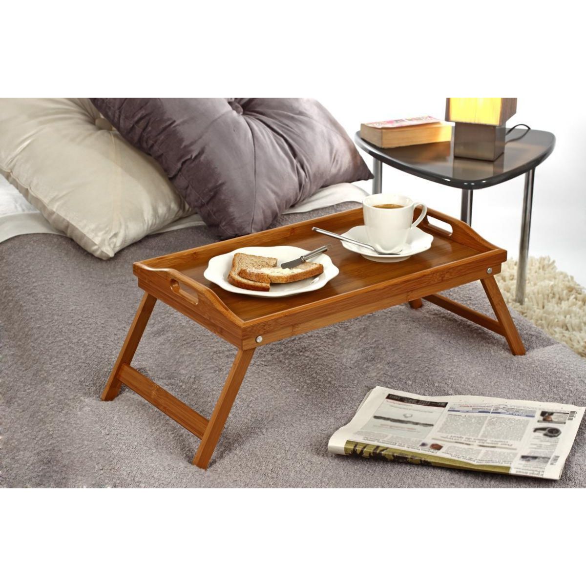 SECRET DE GOURMET Plateau petit déjeuner en bambou avec pieds - 51 x 38 cm